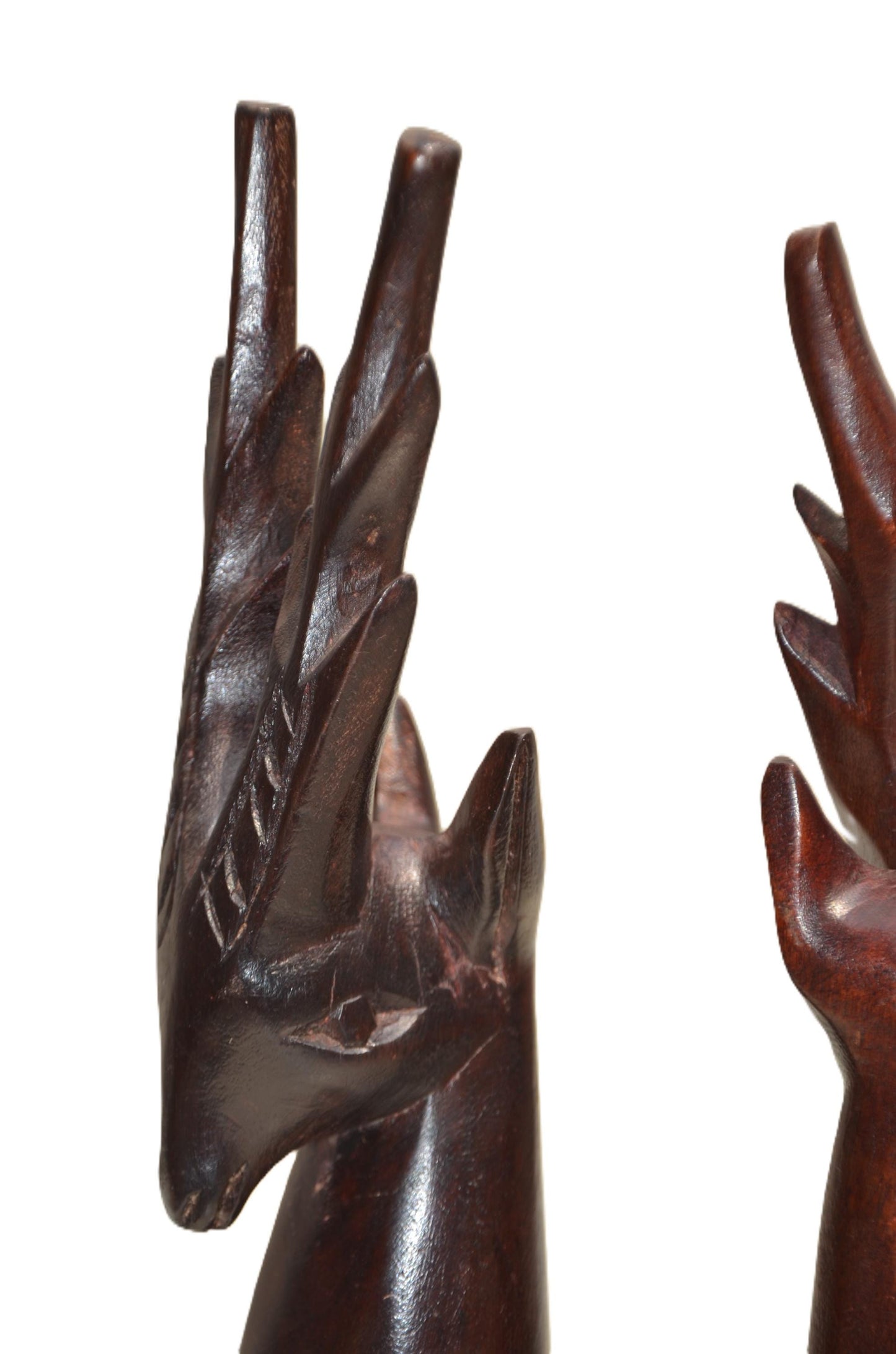 A Pair of Stag Deer Heads – Hand-Carved Wooden Wall Decor