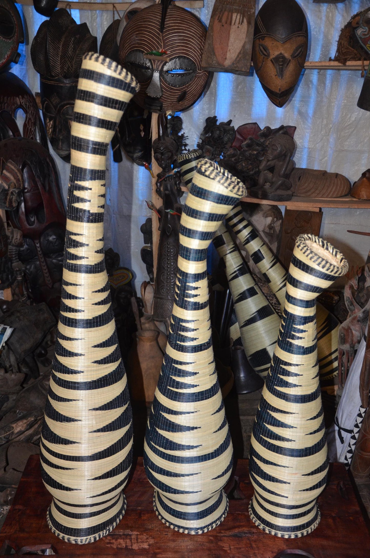 Traditional Rwandan Woven Floor Vases - 48" Large Statement Sisal Vases, Authentic Agaseke, High-End African Woven Art Set.