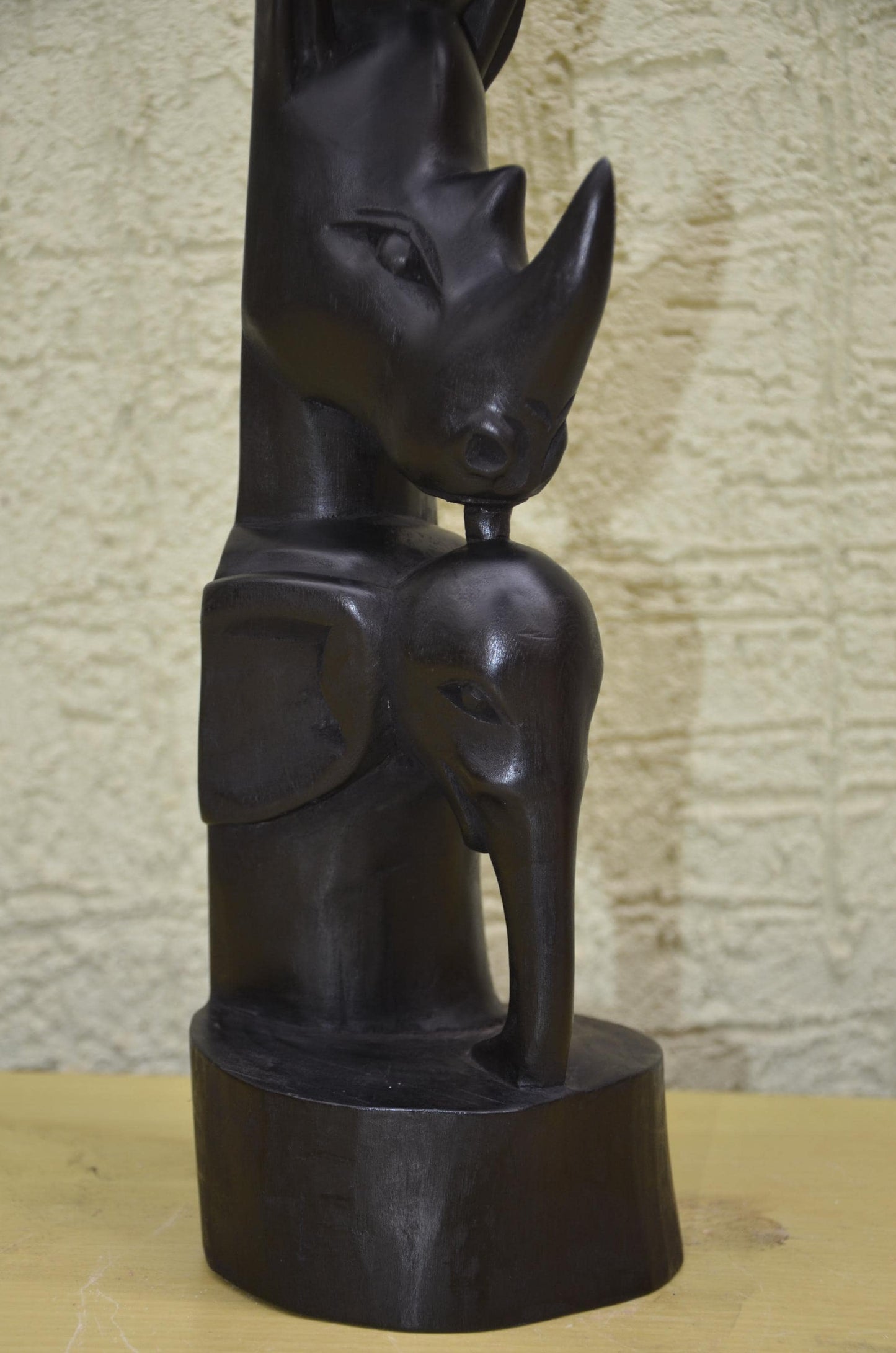 African Wooden Wildlife Totem Sculpture | Tiered Animal Art