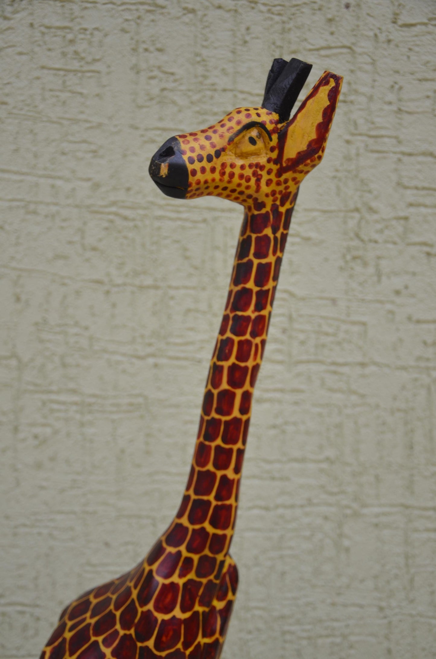 Hand-Painted Wooden Giraffe Sculpture | Towering African Wildlife Art Figurine