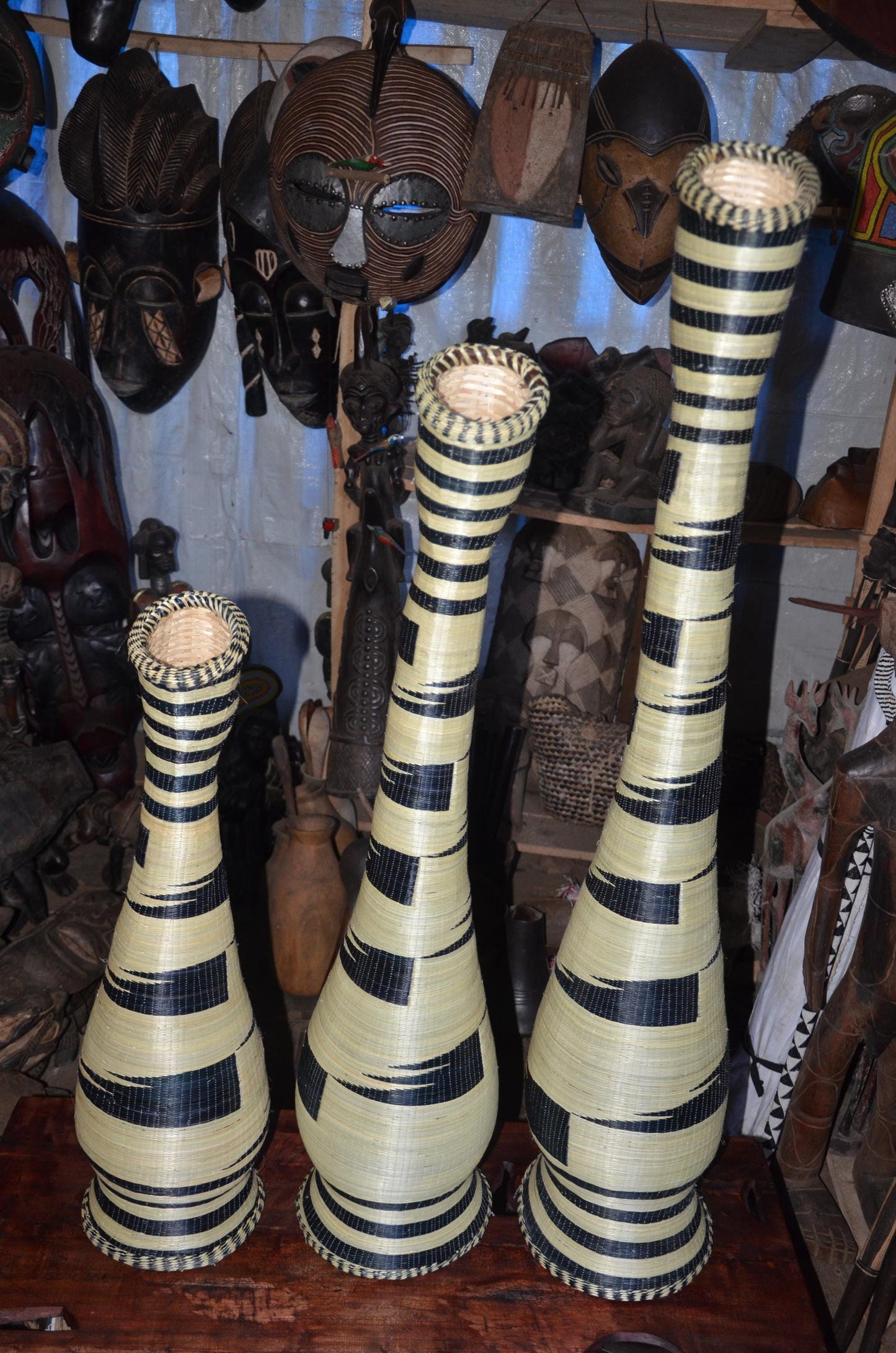 Large Rwandan Sisal Floor Vases – Hand-Dyed Geometric Agaseke Inspired Decor