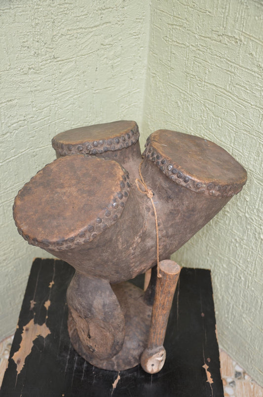 Authentic Pende/Kuba Traditional Double Drum | Congolese Art