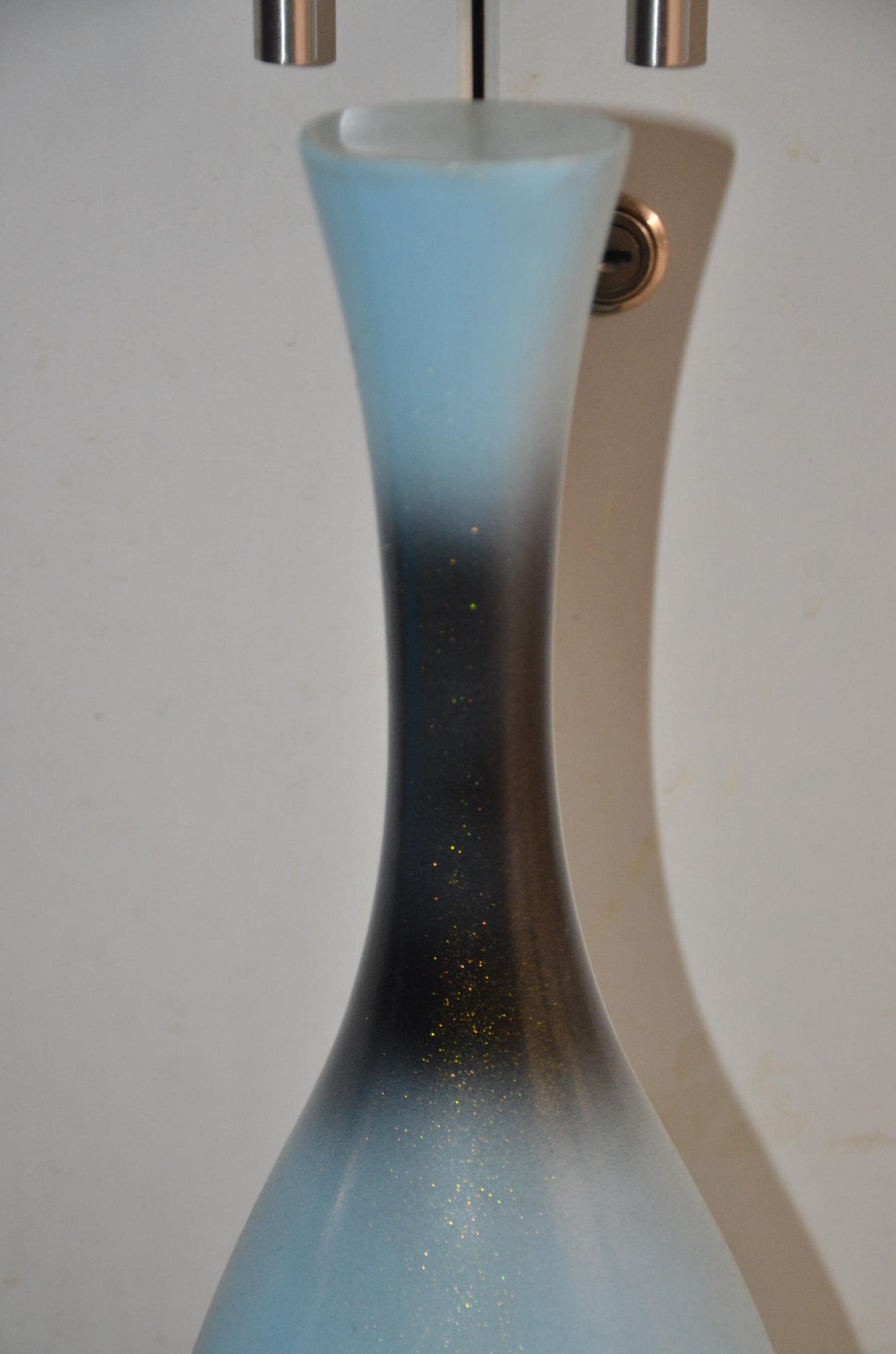 Tall Wooden Floor Vase | Light Blue and Black Long Neck Bottle Vase