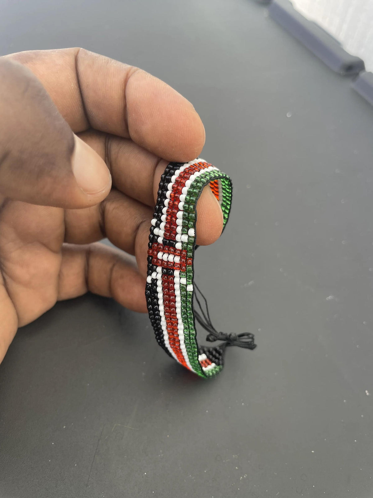 Kenyan Flag Beaded Bracelet â€“ Handmade African Jewelry, Black Red Green & White