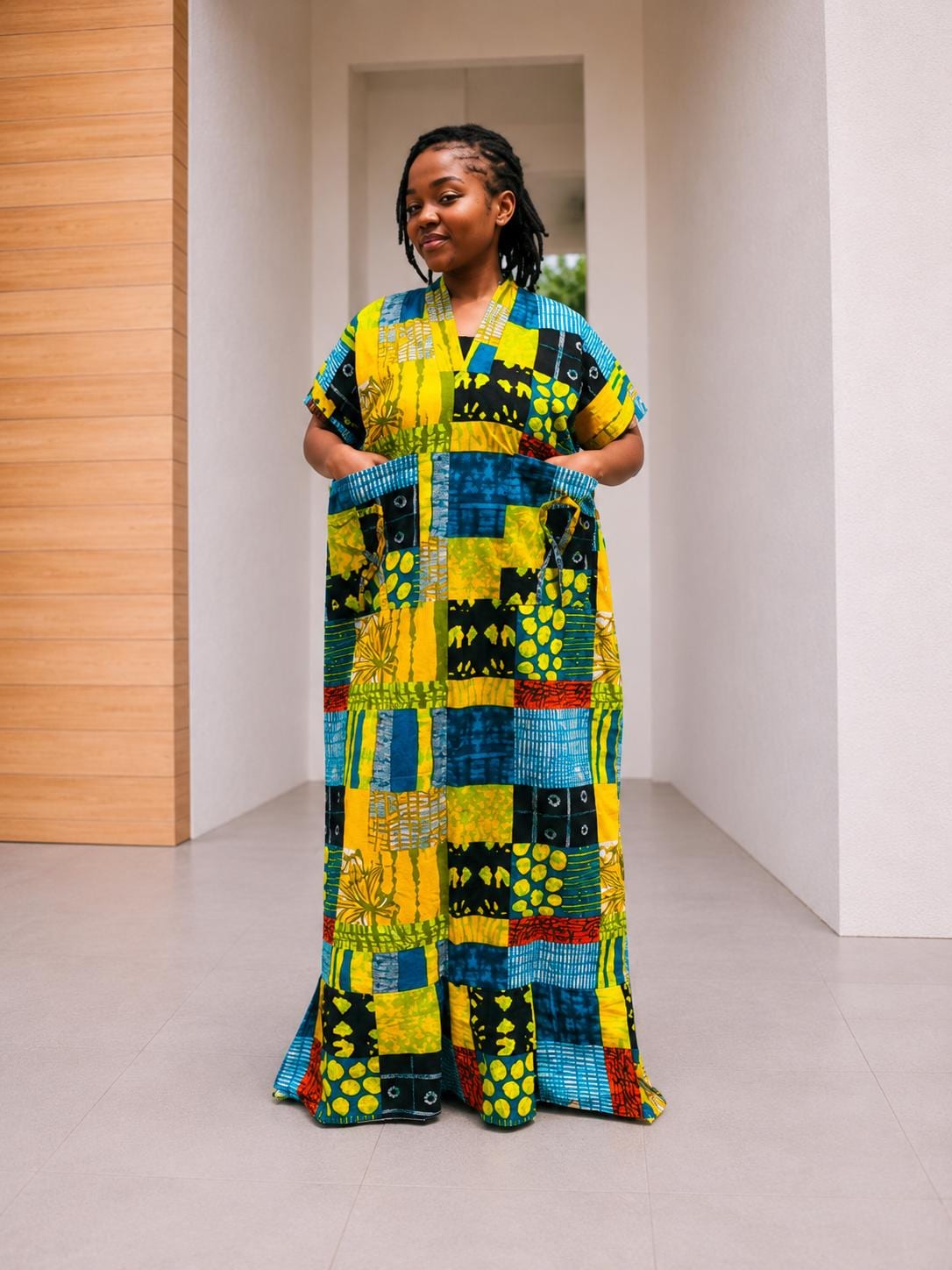 Deela Ankara Patchwork Bubu Dress | Free Size African Print Caftan, Maxi Dress
