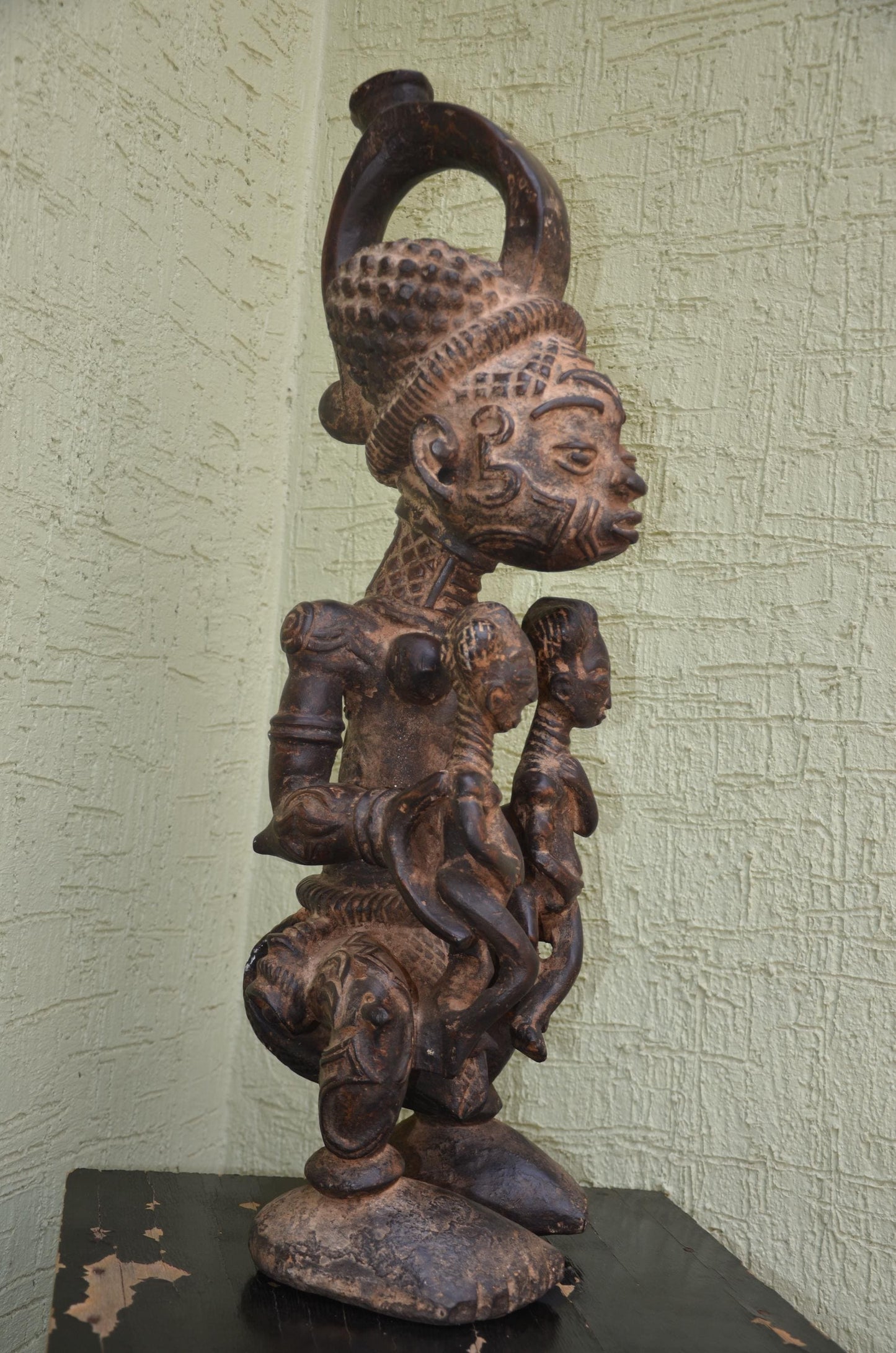 Lulua Maternity Figure â€“ 31" Hand-Carved Wood Congo Mother Twin Statue â€“ Art.