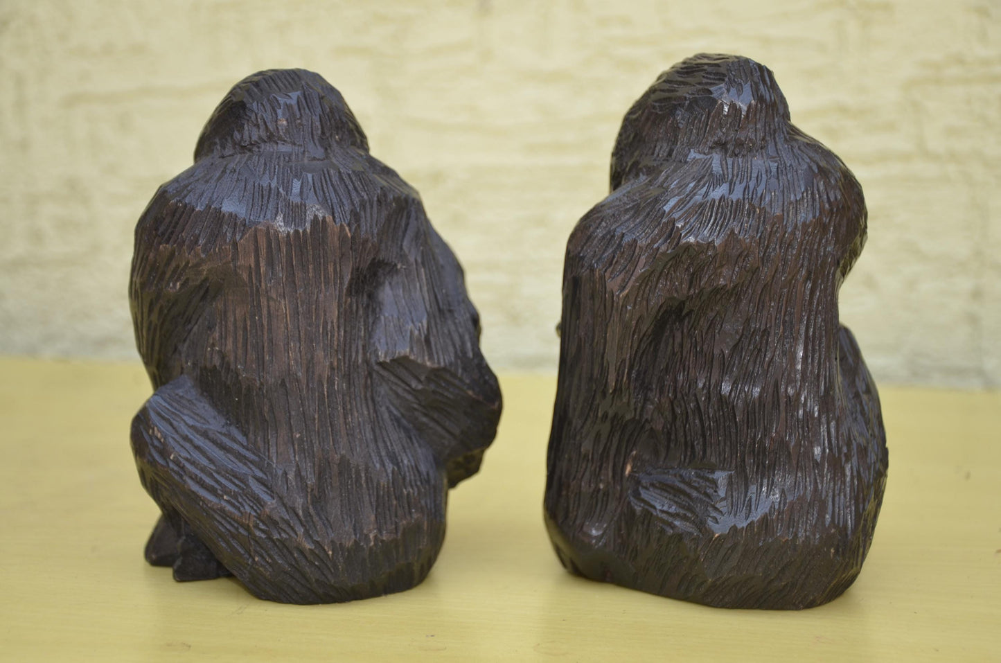 Hand Carved Wooden Gorilla Family Sculpture | Wildlife Art
