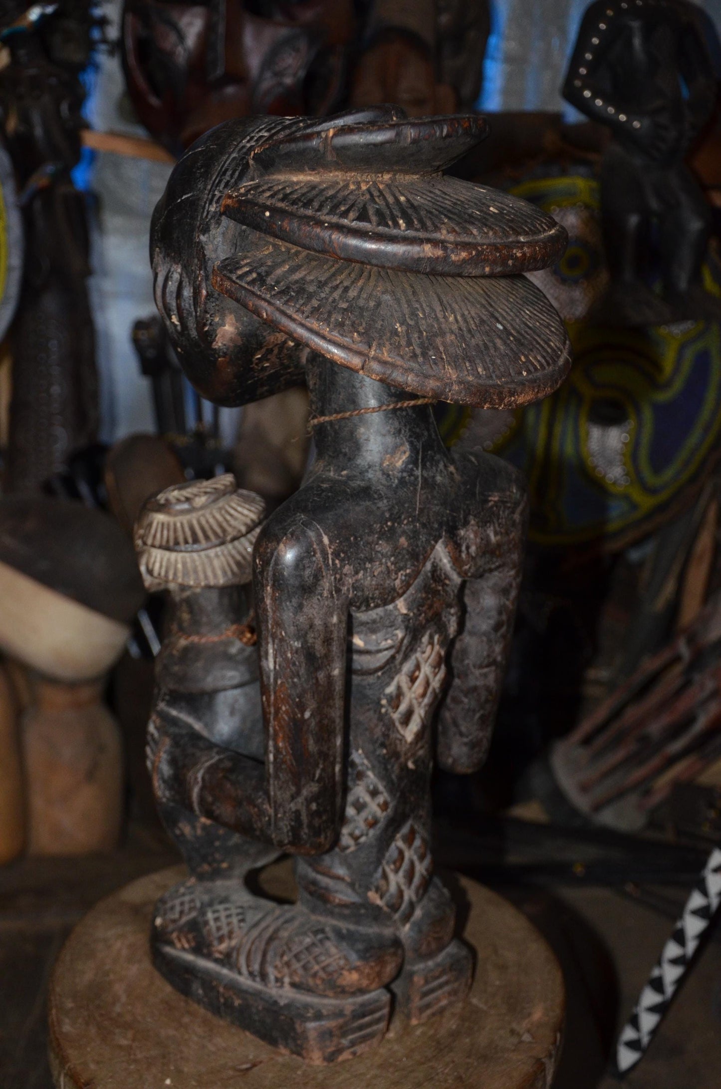 Luba Female Bowl Bearer | Mboko Wood Sculpture | Authentic Congolese Tribal Art