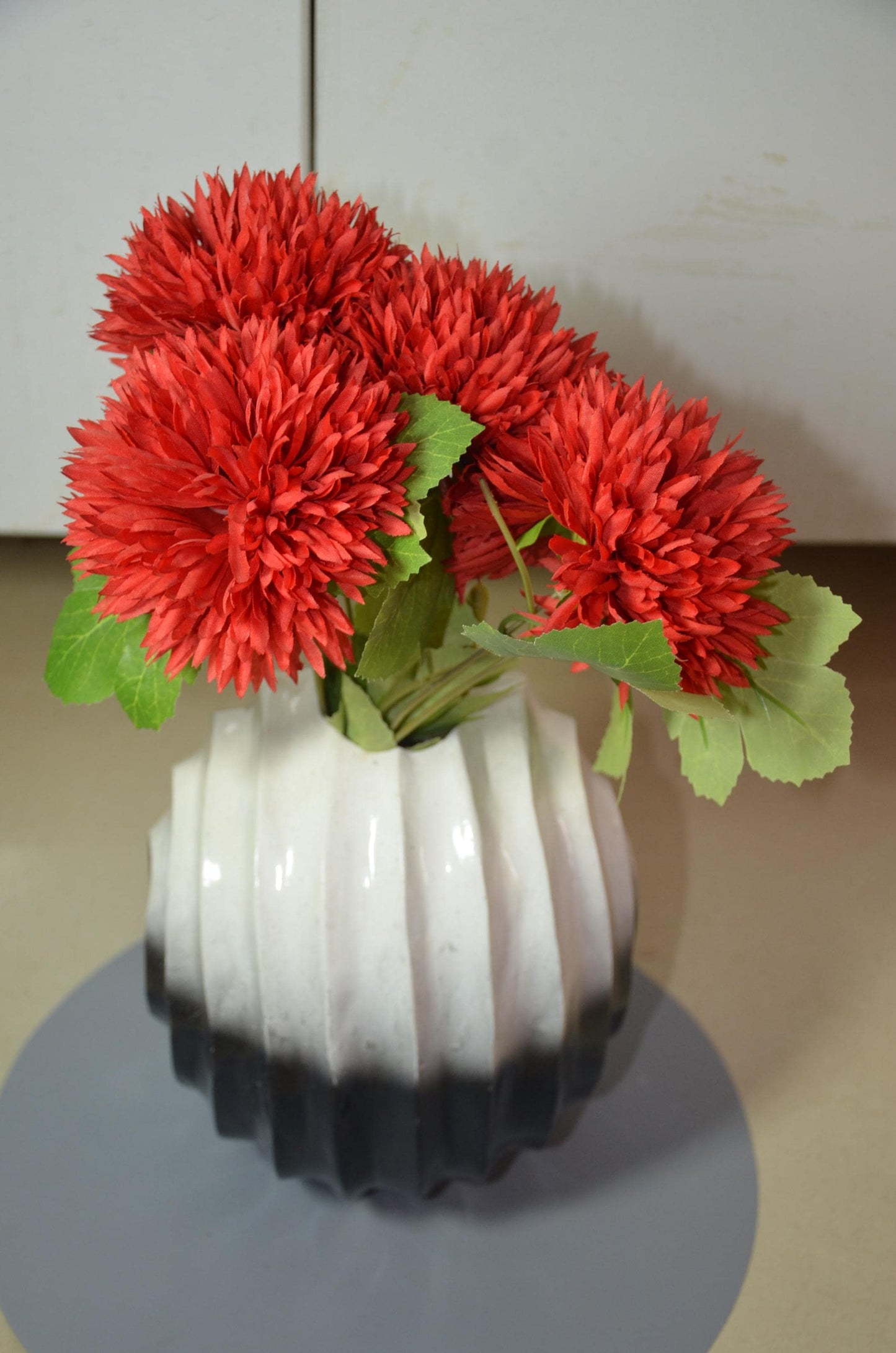 Fluted Pumpkin Vase Duo | Hand-Carved Wood, Metallic Olive Gold Finish