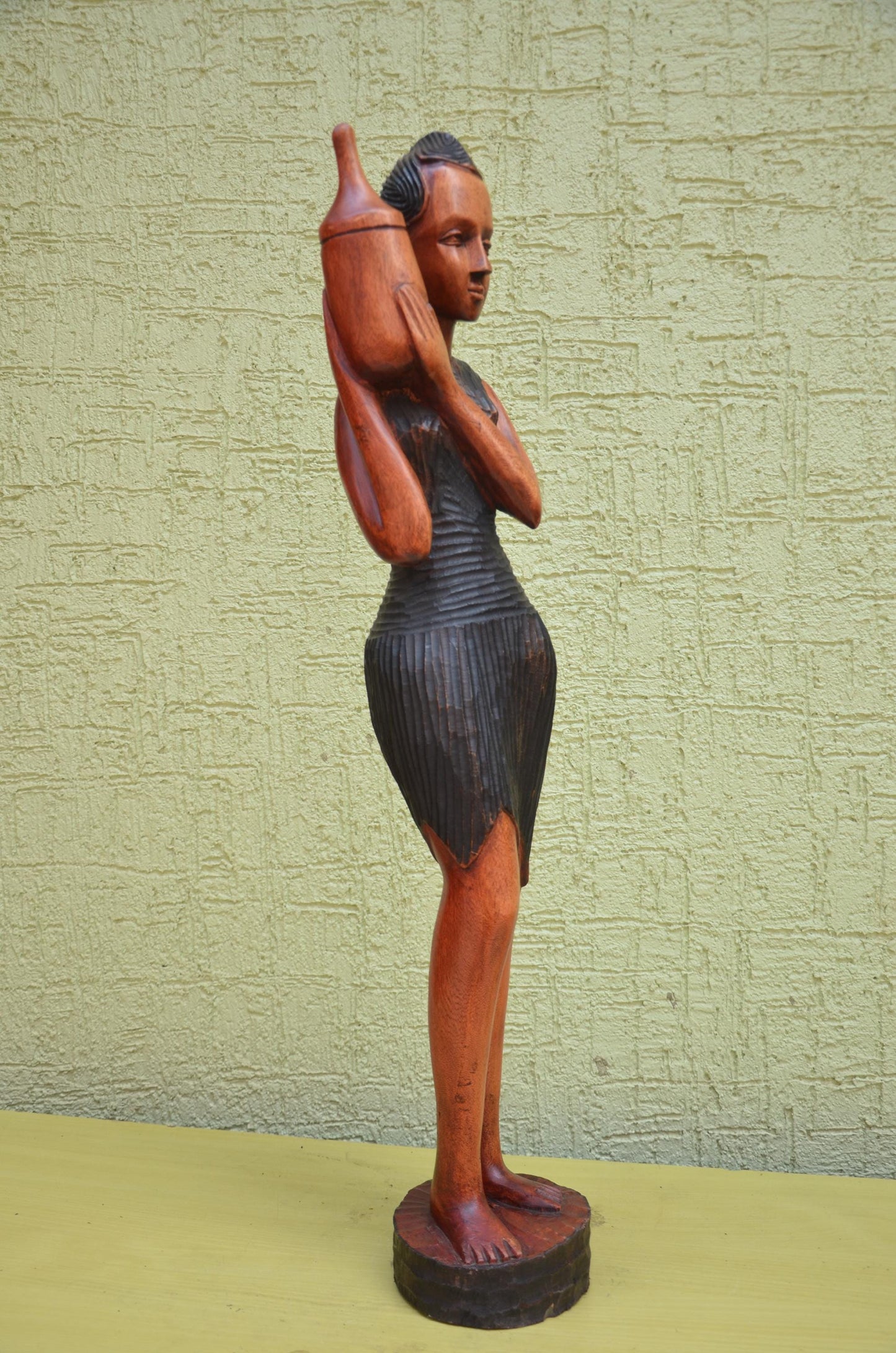 African Female Water Bearer Wooden Sculpture | Tribal Art