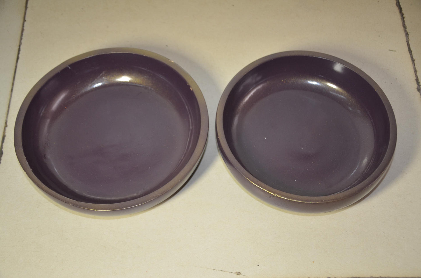 Set of 2 Purple Wooden Shallow Bowls | Plum Decorative Fruit Dish Pair