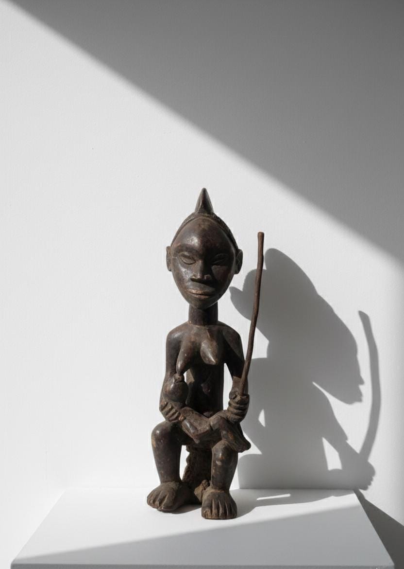 Baule Maternity Mask – African Fertility Statue, Handmade Tribal Art, Cultural Decor