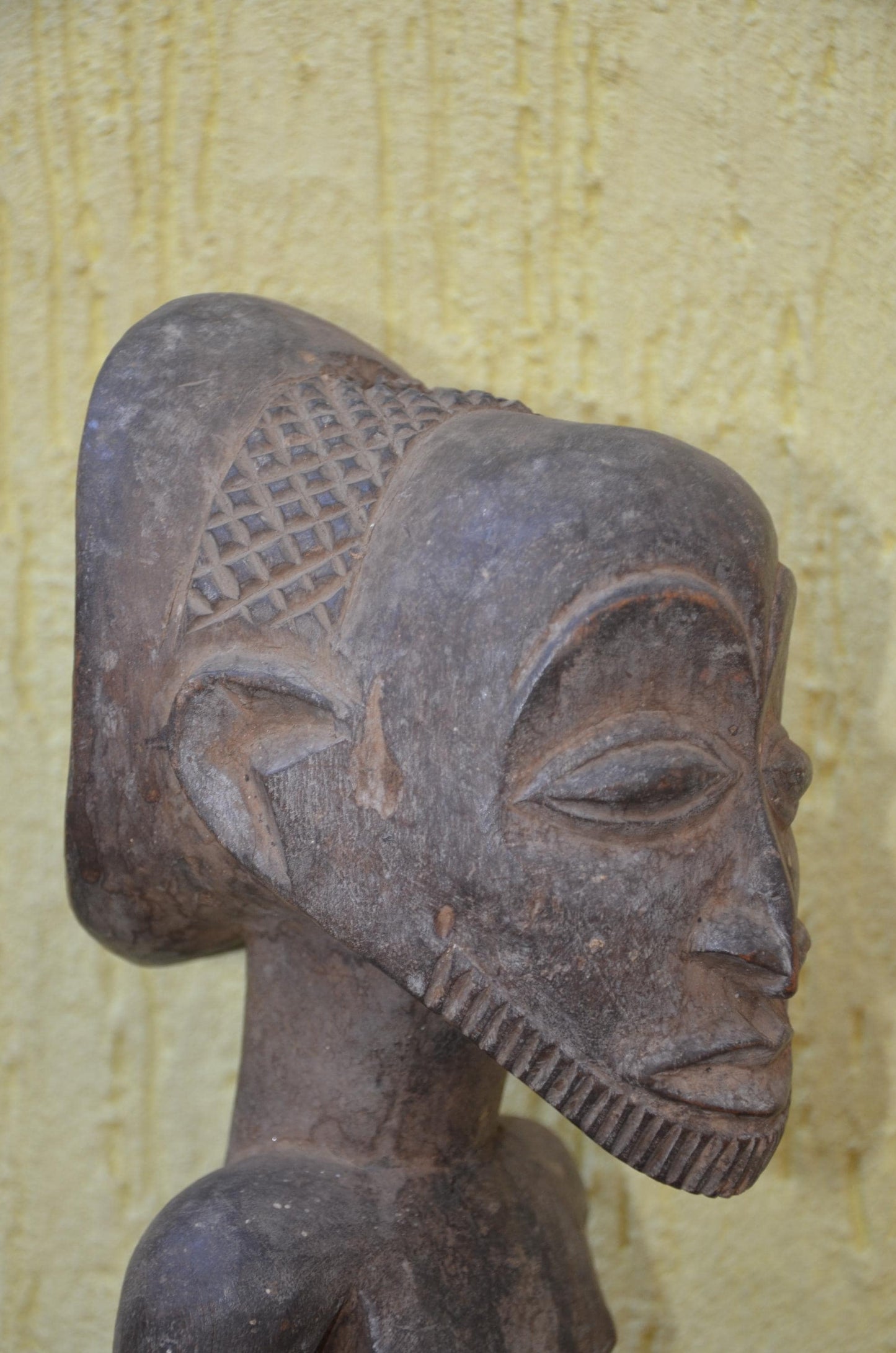 Luba Bowl Bearer – 16" Wooden African Figure – Congo Tribal Home Decor