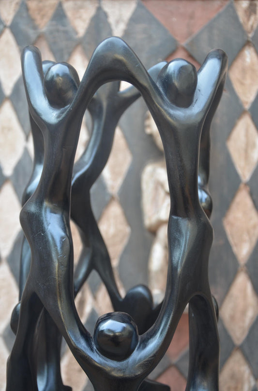 Hand-Carved African Abstract Family Ascent Sculpture