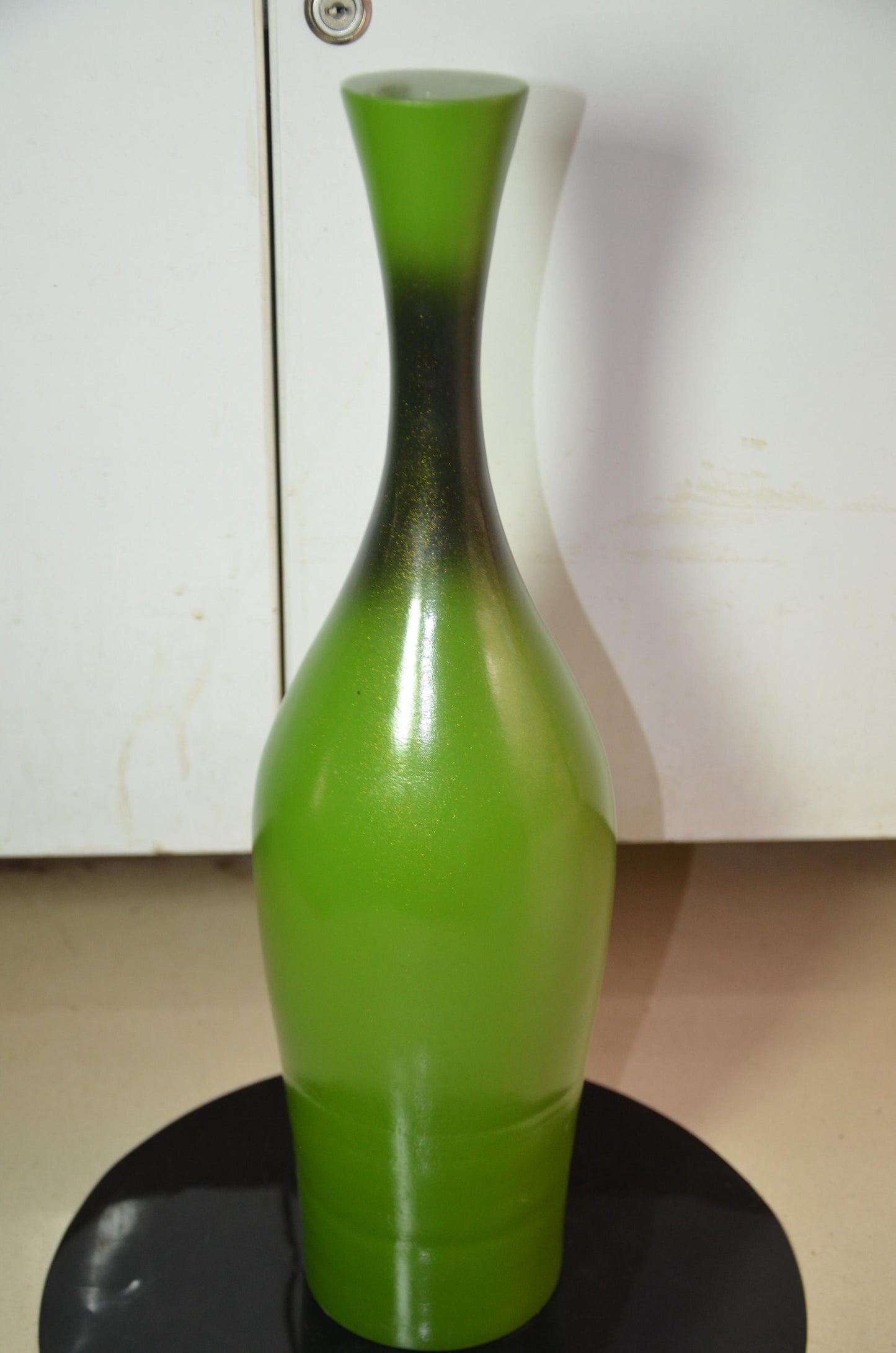 Tall Wooden Floor Vase | Apple Green Black Ombre Trumpet Vessel, Nordic Decor