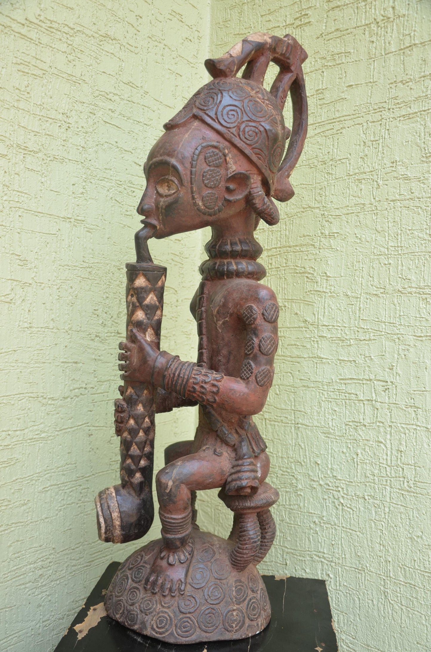 Bena Lulua Chief â€“ 41" Hand-Carved Wood Ancestor Smoking Pipe â€“ Tribal Art.