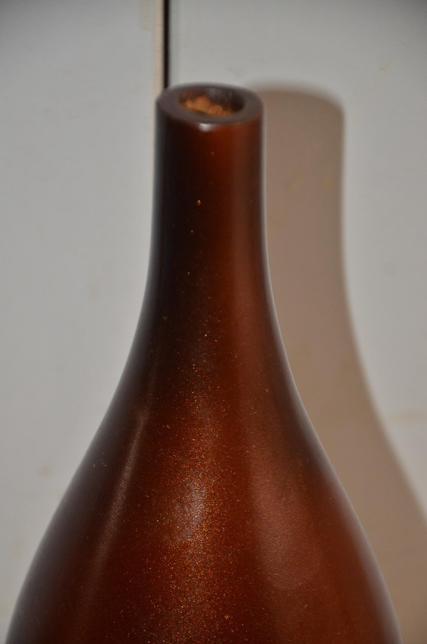Tall Wooden Floor Vase | Metallic Bronze Long Neck Bottle Vase