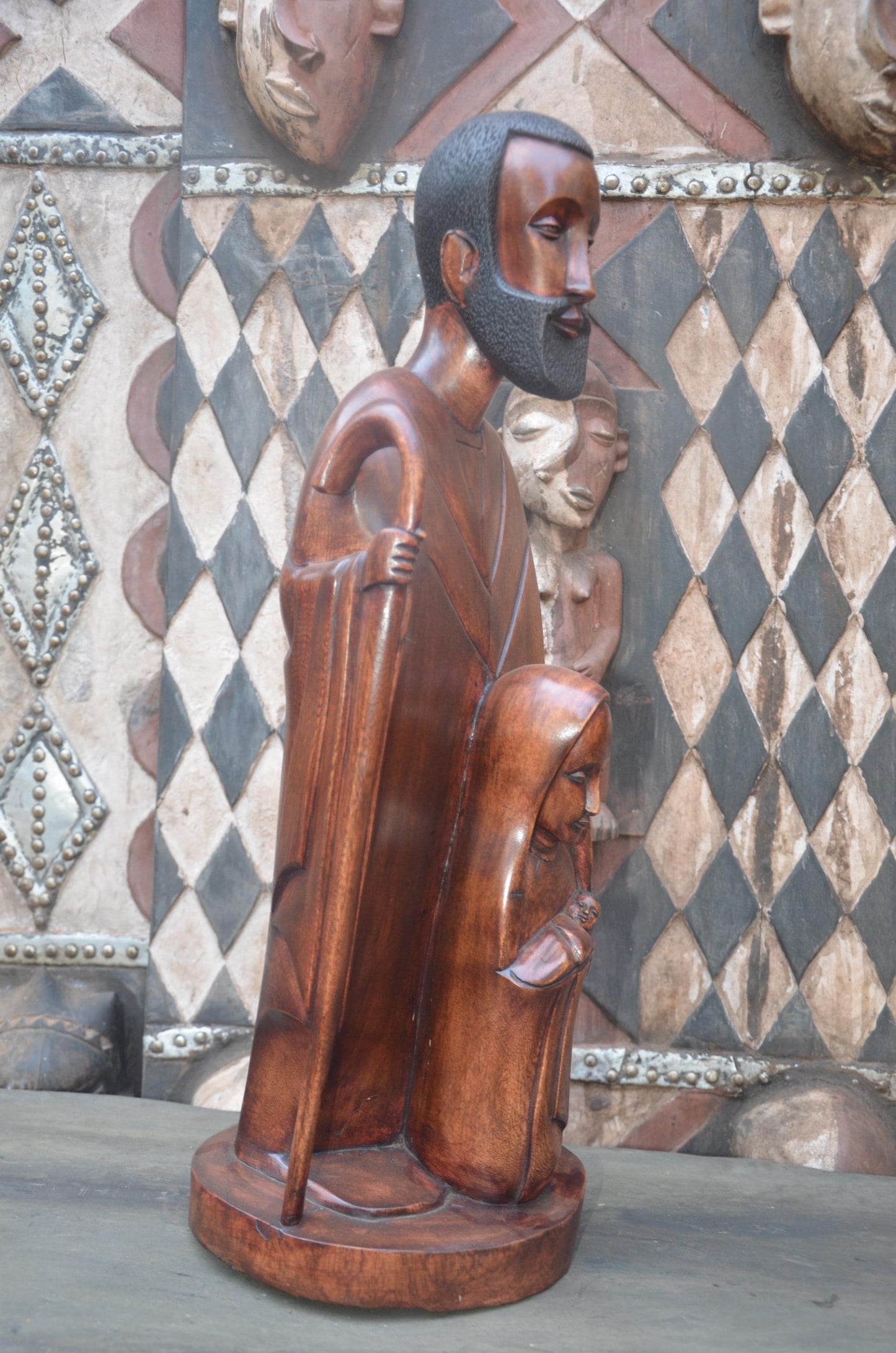 Hand-Carved African Holy Family Sculpture | Wooden Nativity Art