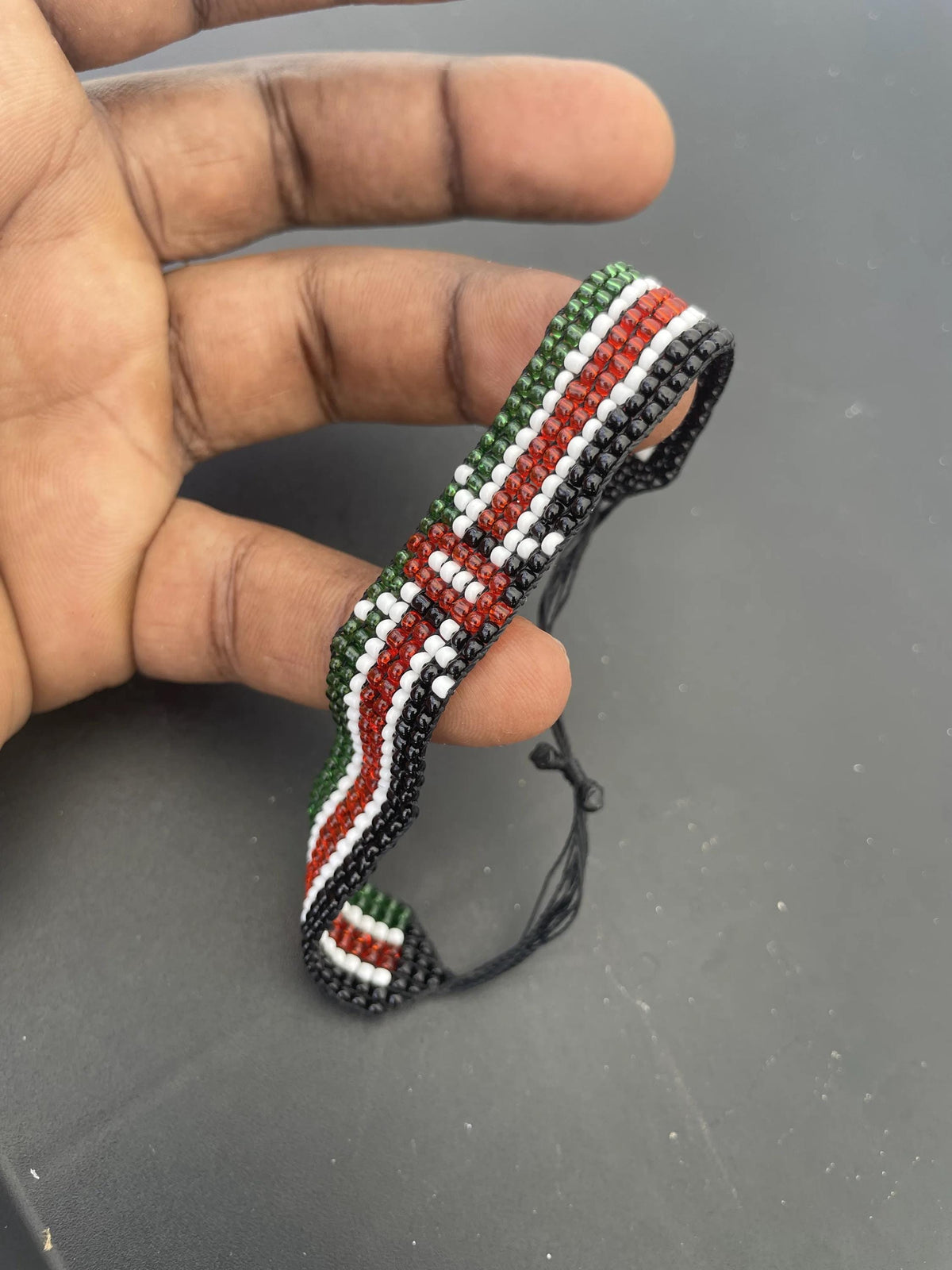 Kenyan Flag Beaded Bracelet â€“ Handmade African Jewelry, Black Red Green & White