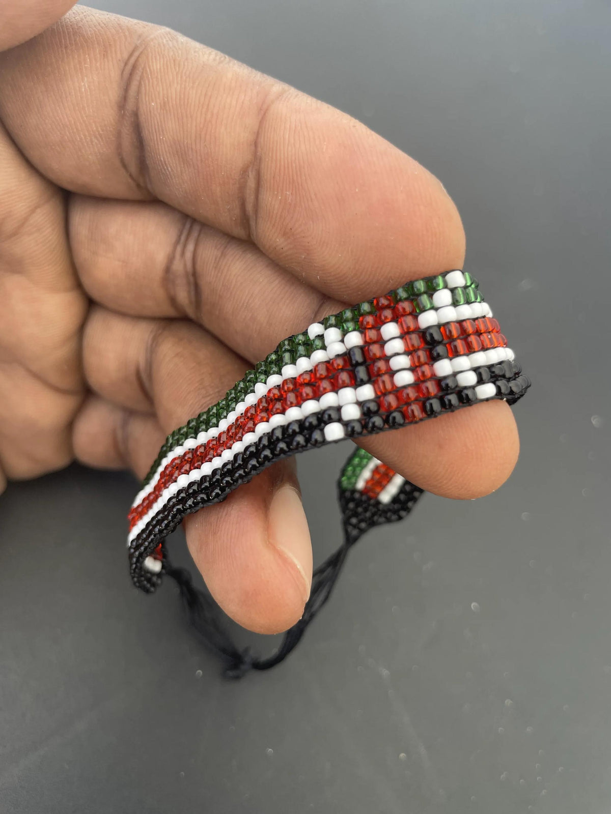 Kenyan Flag Beaded Bracelet â€“ Handmade African Jewelry, Black Red Green & White