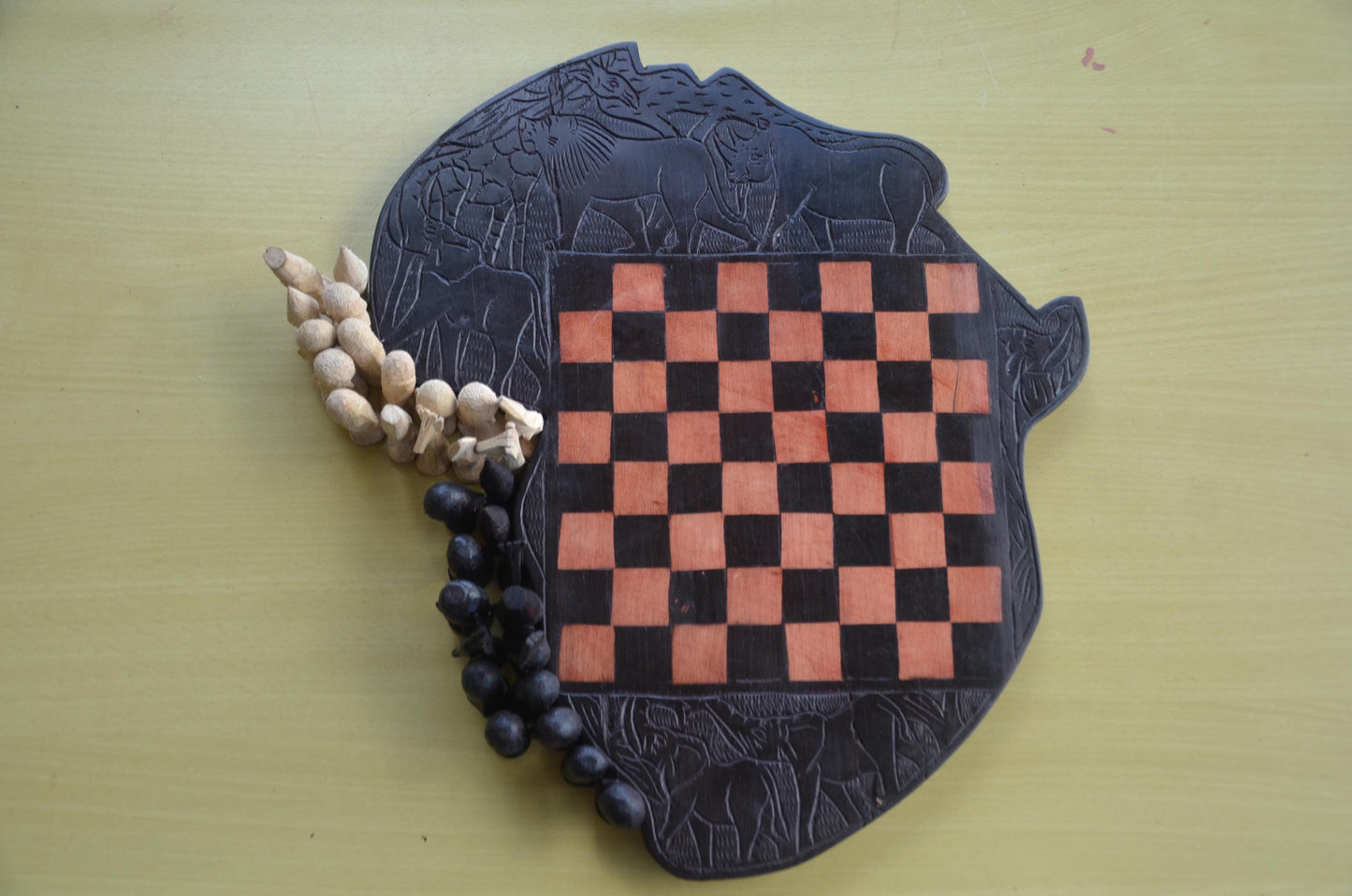 Makonde Animal-Themed Hand-Carved Wooden Chess Set | Tanzanian & Kenyan Artisan Game Board