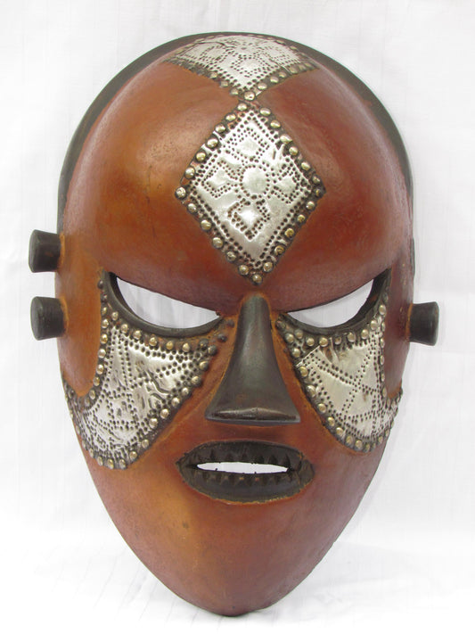 Vintage Teke Mask – Circular Hand-Carved Wood Wall Hanging – Congo Tribal Art