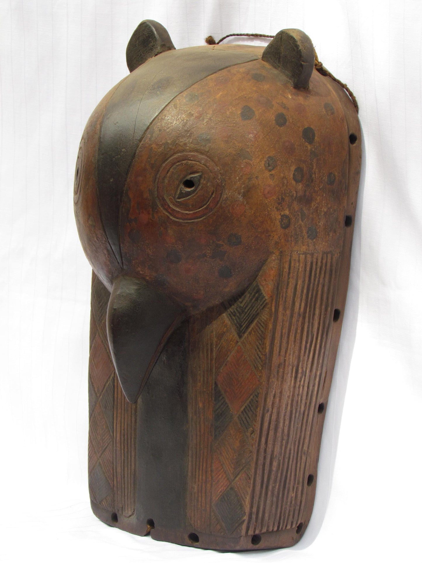 Luba Owl Mask | Authentic Congolese Tribal Art | Hand-Carved Wood Wisdom Totem Plaque