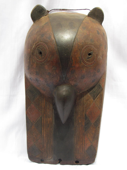 Luba Owl Mask | Authentic Congolese Tribal Art | Hand-Carved Wood Wisdom Totem Plaque