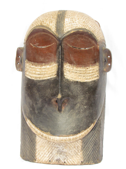 Vintage African Mask | Hand-Carved Wood Wall Hanging | Traditional Congo Tribal Art
