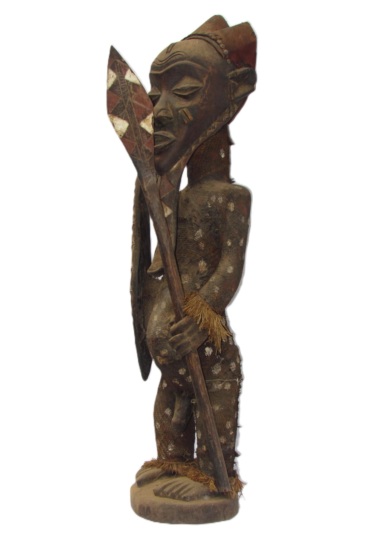 Antique Pende Warrior Chief Statue – Hand-Carved Wood Tribal Congo Sculpture Art