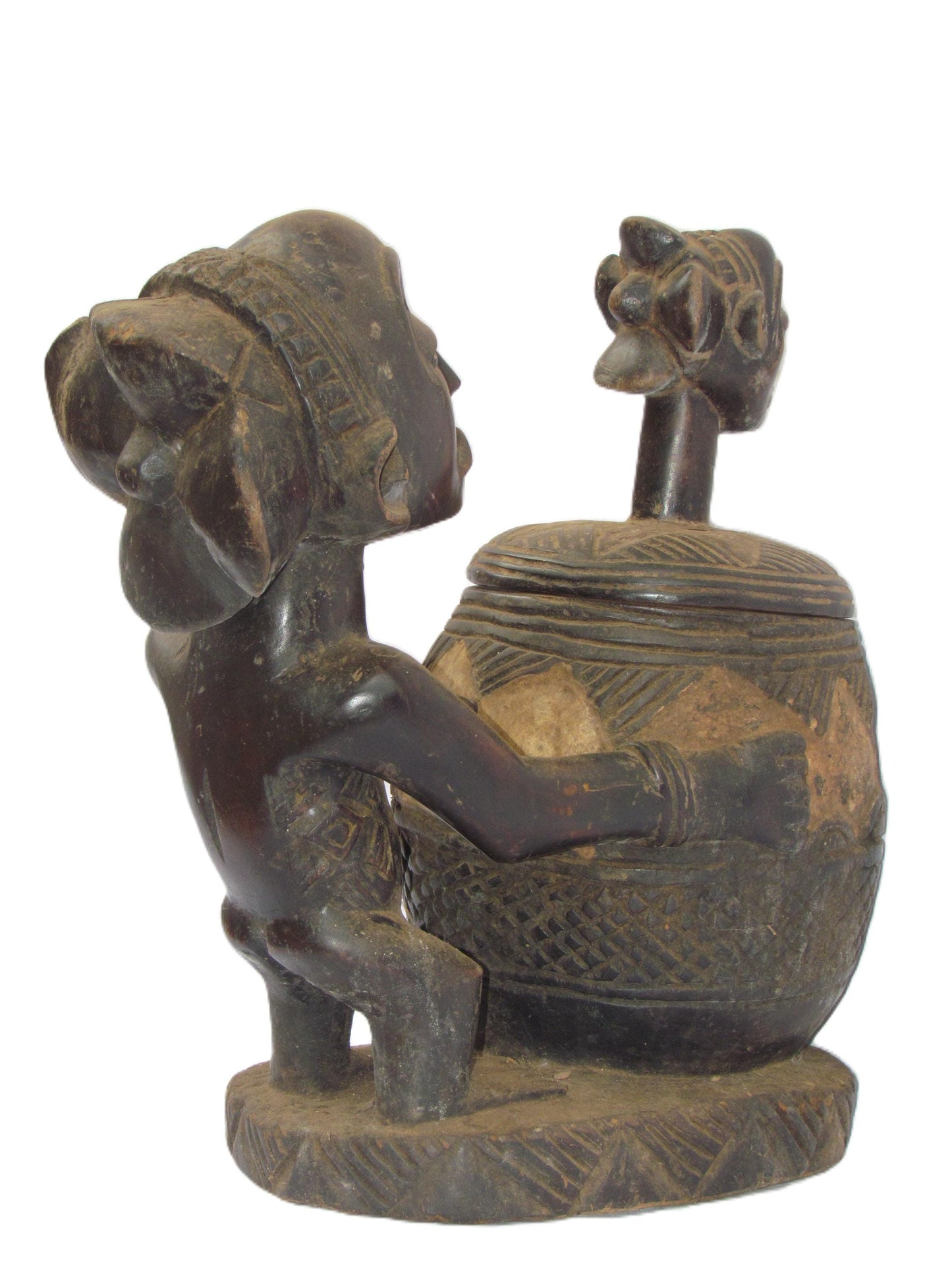 Luba Bowl Bearer Statue – Hand-Carved Wood Female Figure – Congo Ritual Art