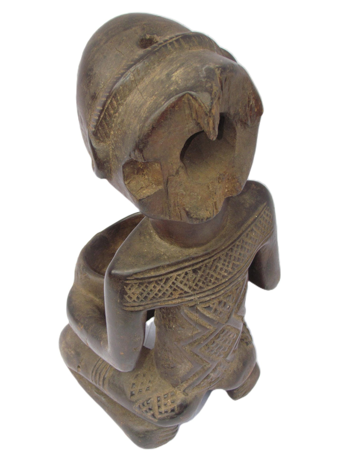 Luba Mboko Bowl Bearer | Hand-Carved Wood Statue | Congo Sacred Royalty Art