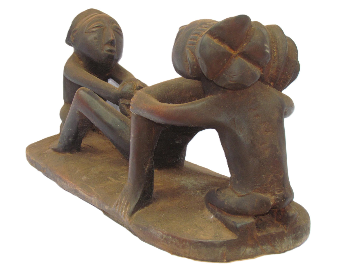 Rare Luba Birth Scene Sculpture – Vintage Congo Maternity Statue – Midwife Art