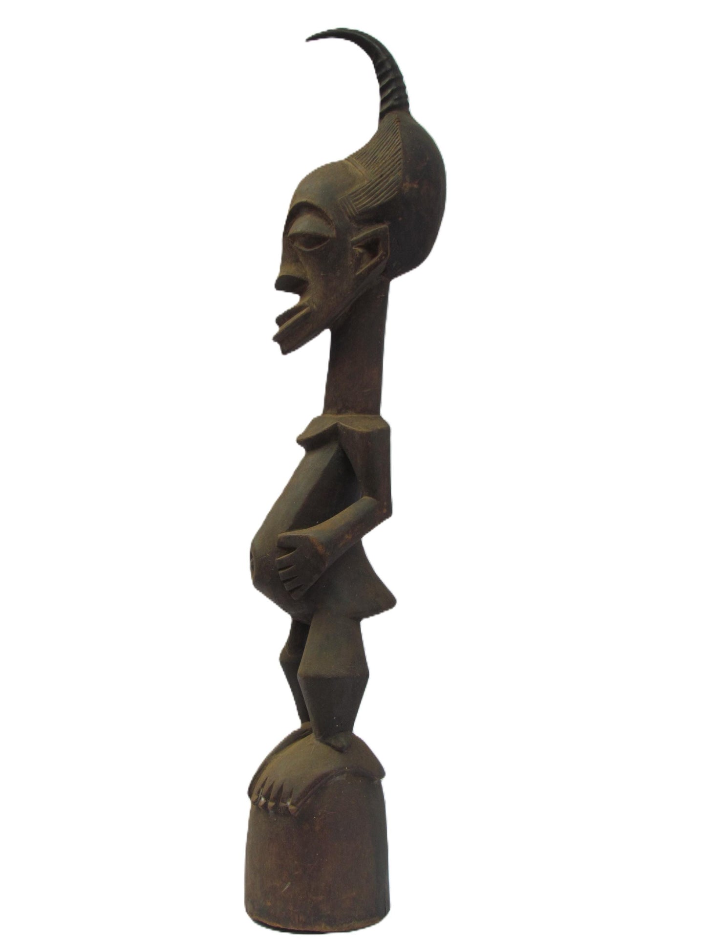 Large Songye Kifwebe Statue – 32" Striated Wood Sculpture – Congo Ancestor Art