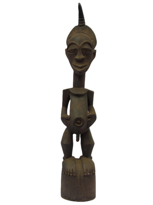 Large Songye Kifwebe Statue – 32" Striated Wood Sculpture – Congo Ancestor Art