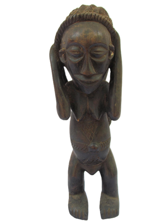 Vintage Luba Woman Statue – Hand-Carved Wood Sculpture – Congo Daily Life Art