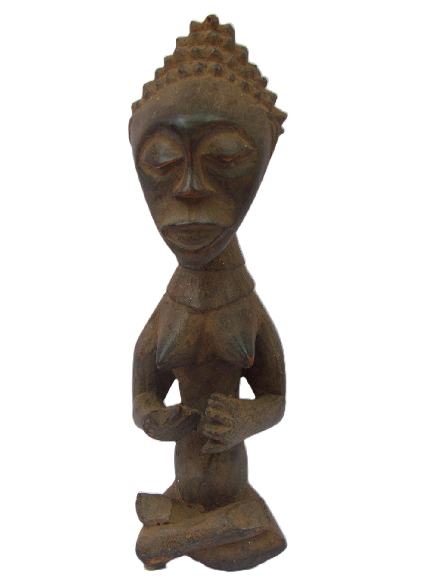 Luba Sitting Figure | Hand-Carved Wood Female Statue | Congo Ancestral Grace Art