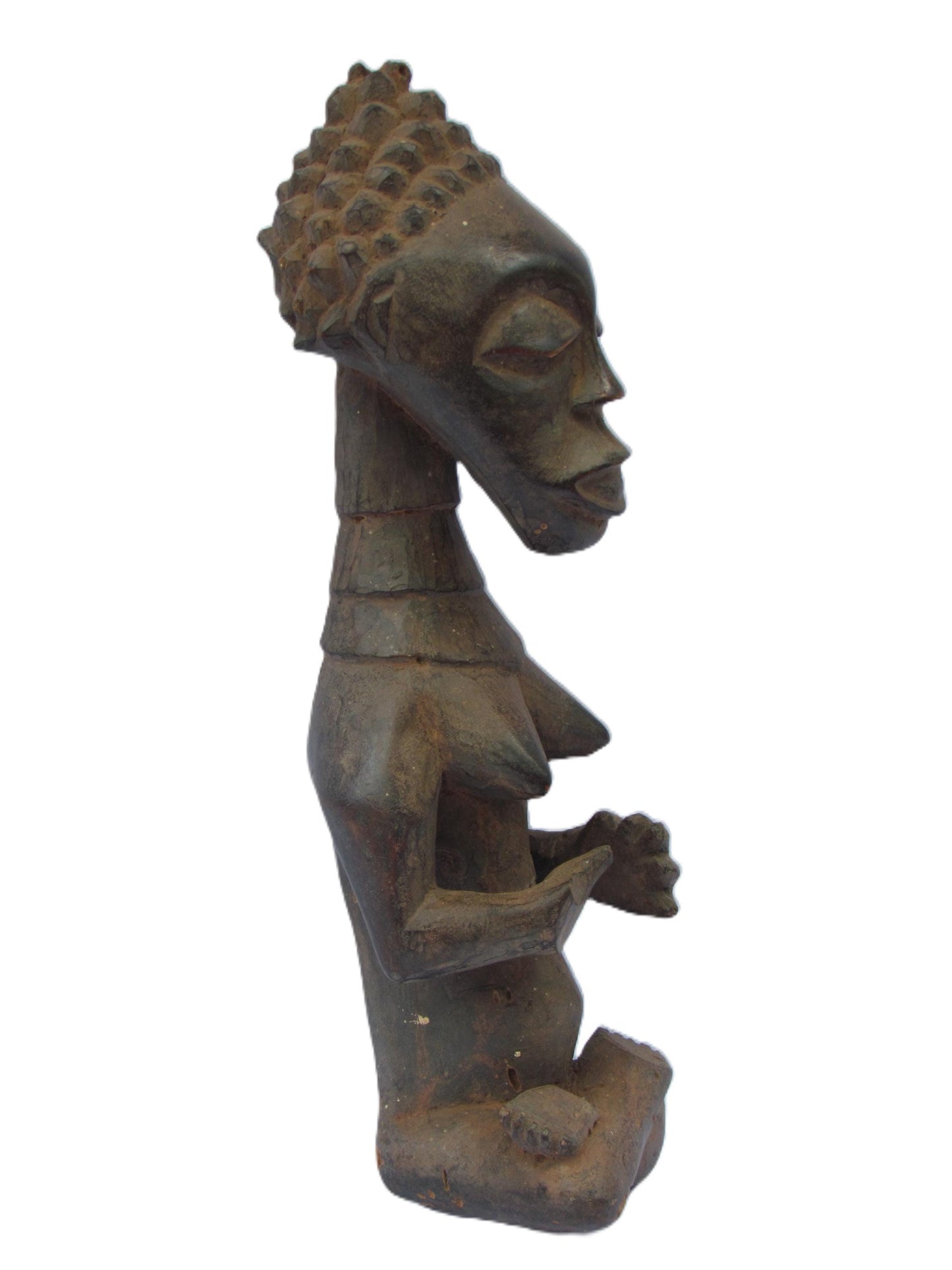 Luba Sitting Figure | Hand-Carved Wood Female Statue | Congo Ancestral Grace Art