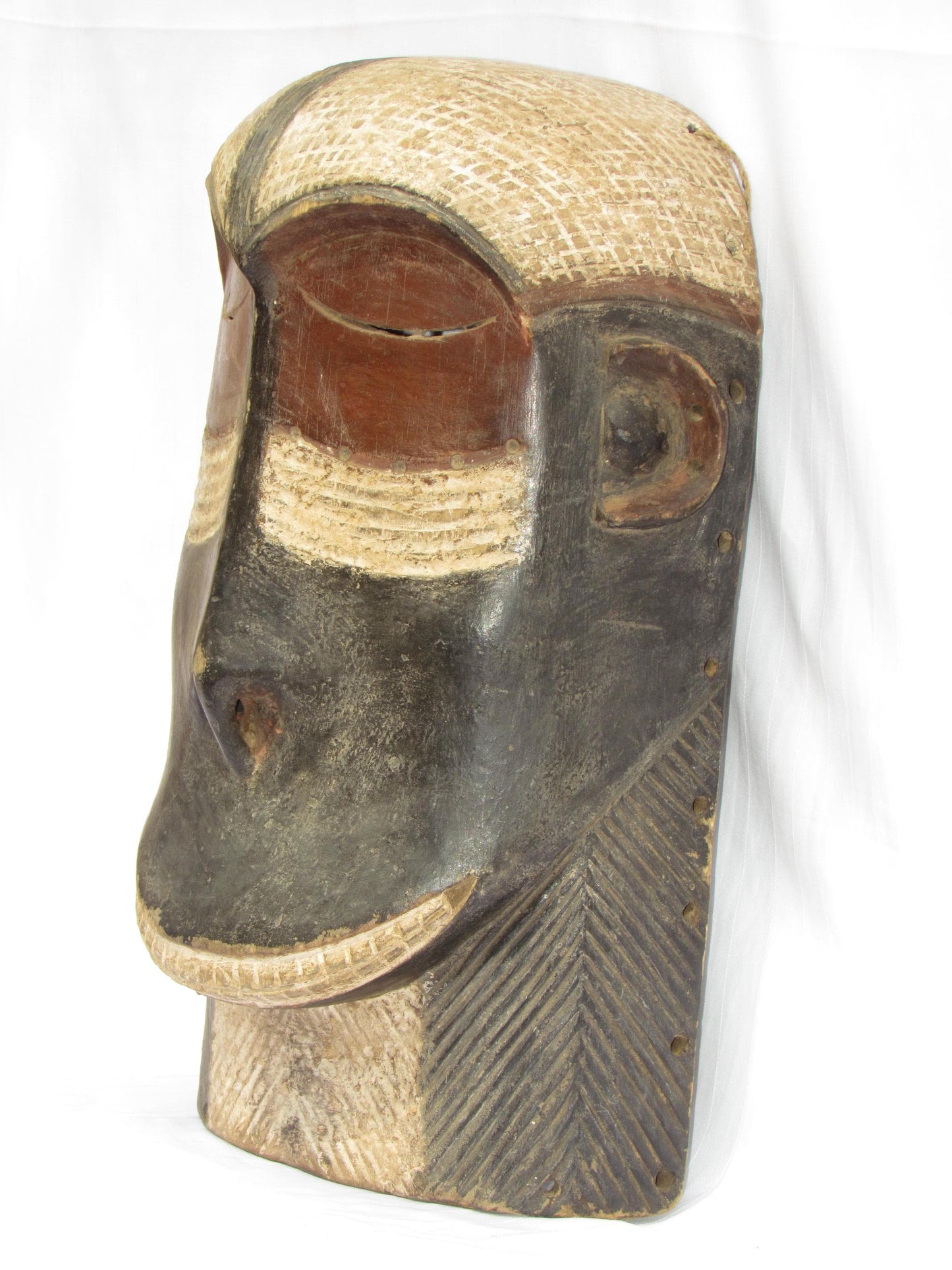 Vintage African Mask | Hand-Carved Wood Wall Hanging | Traditional Congo Tribal Art