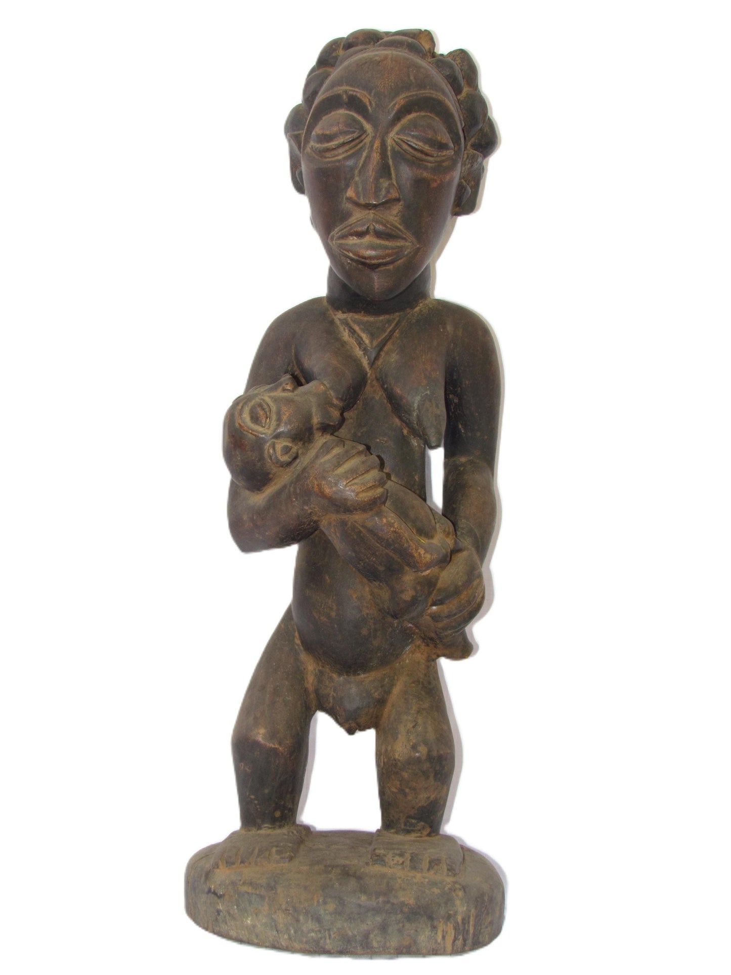 Luba Maternity Carving – Congo Wood Statue – Mother & Child African Art Decor