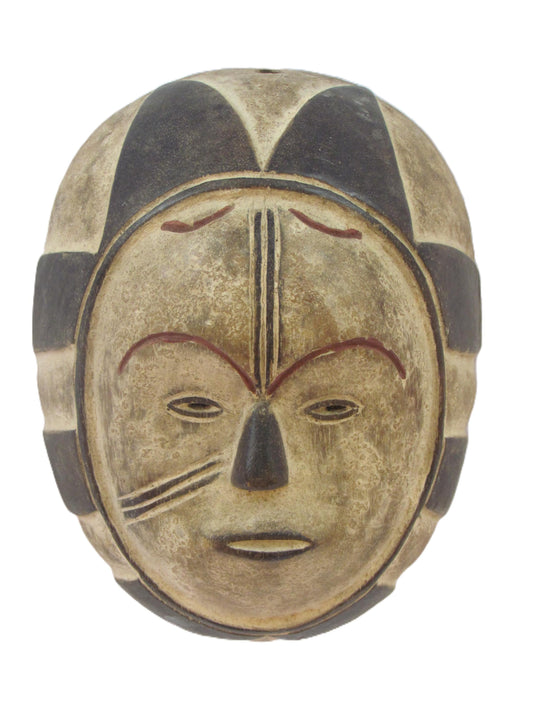 Punu White Face Mask | Hand-Carved Okuyi Wall Decor | Gabon Ancestral Spirit Art