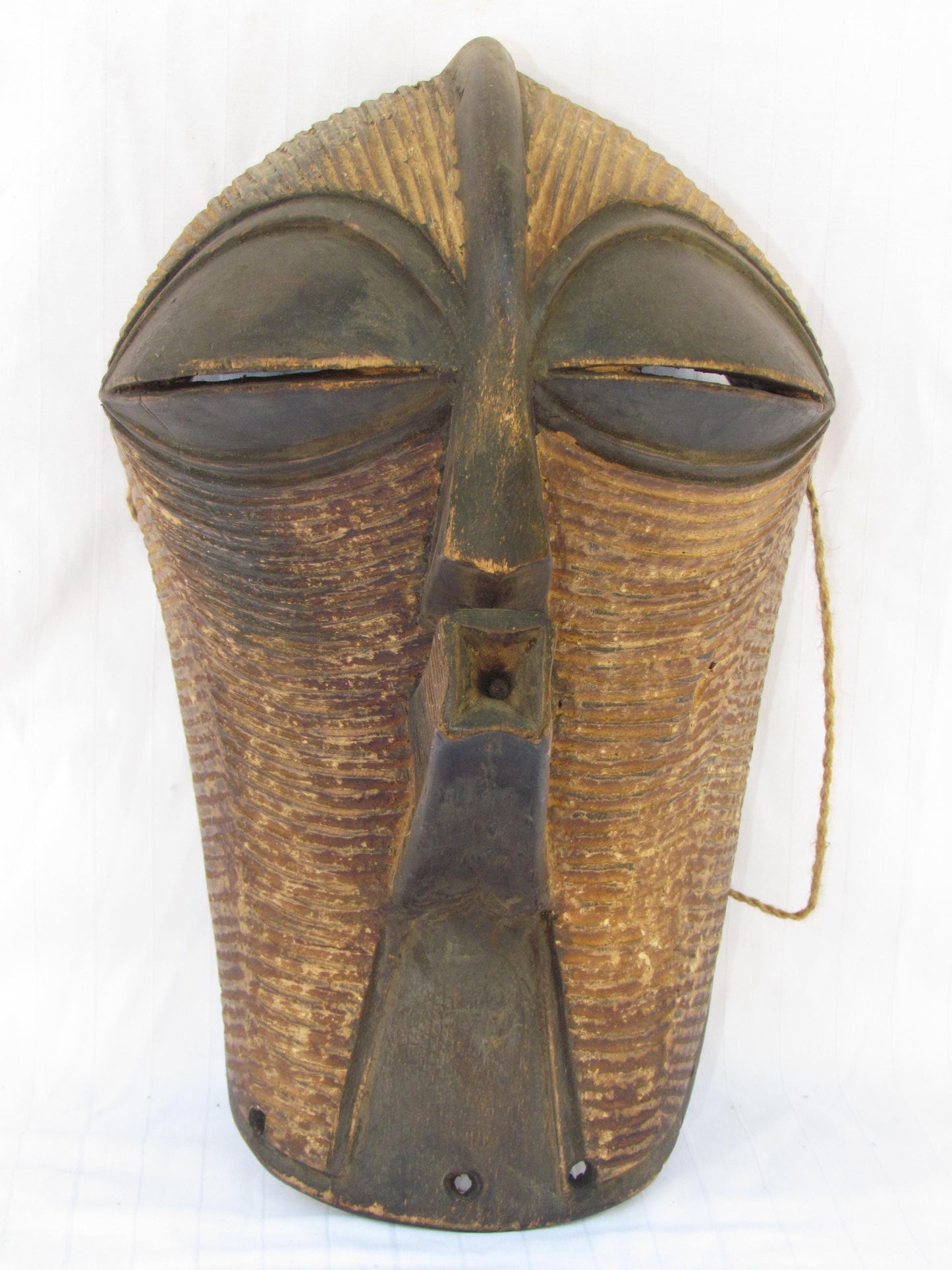 Songye Kifwebe Mask – 15" Congo Wood Wall Art – African Striated Spirit Mask