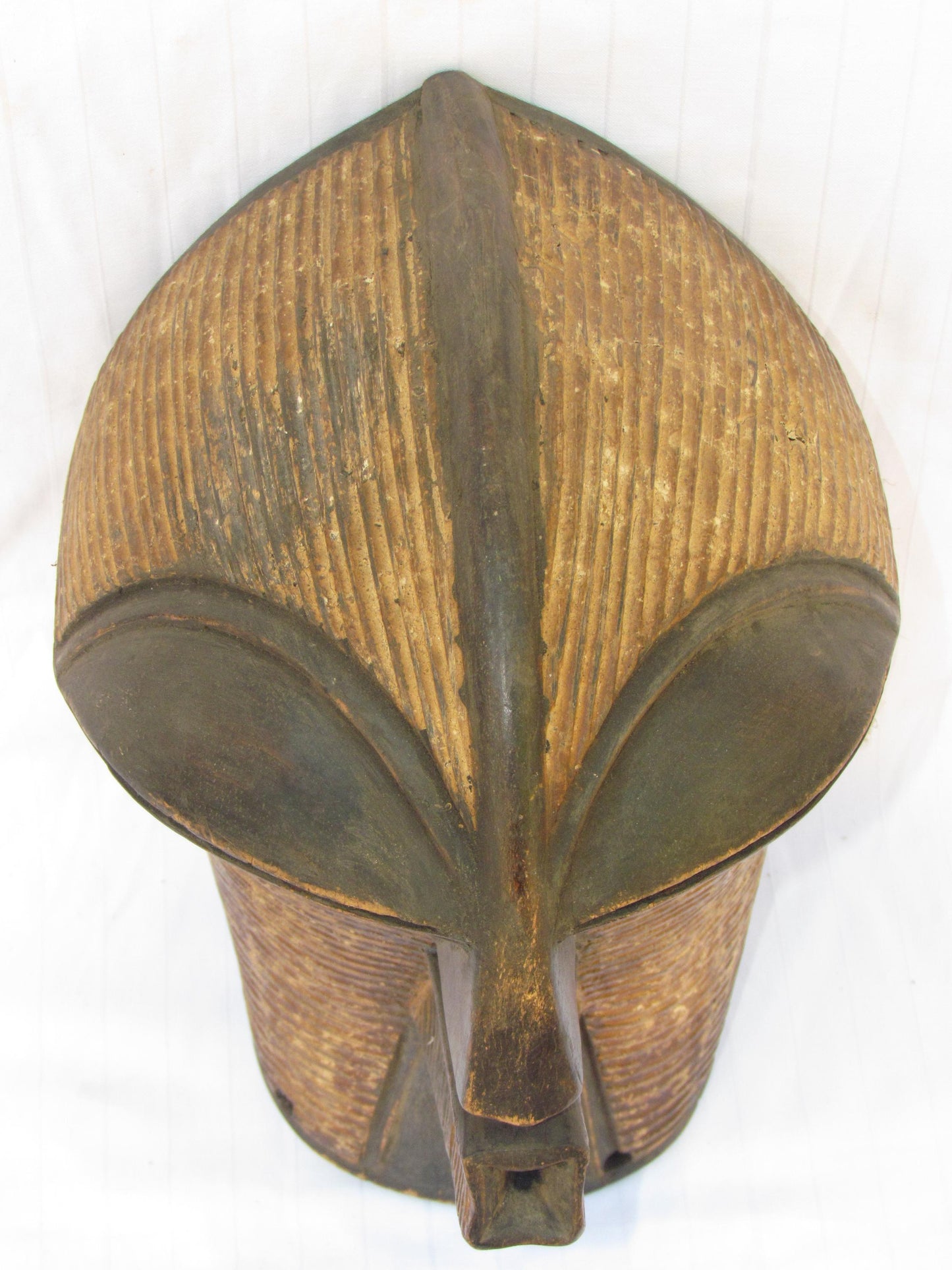Songye Kifwebe Mask – 15" Congo Wood Wall Art – African Striated Spirit Mask