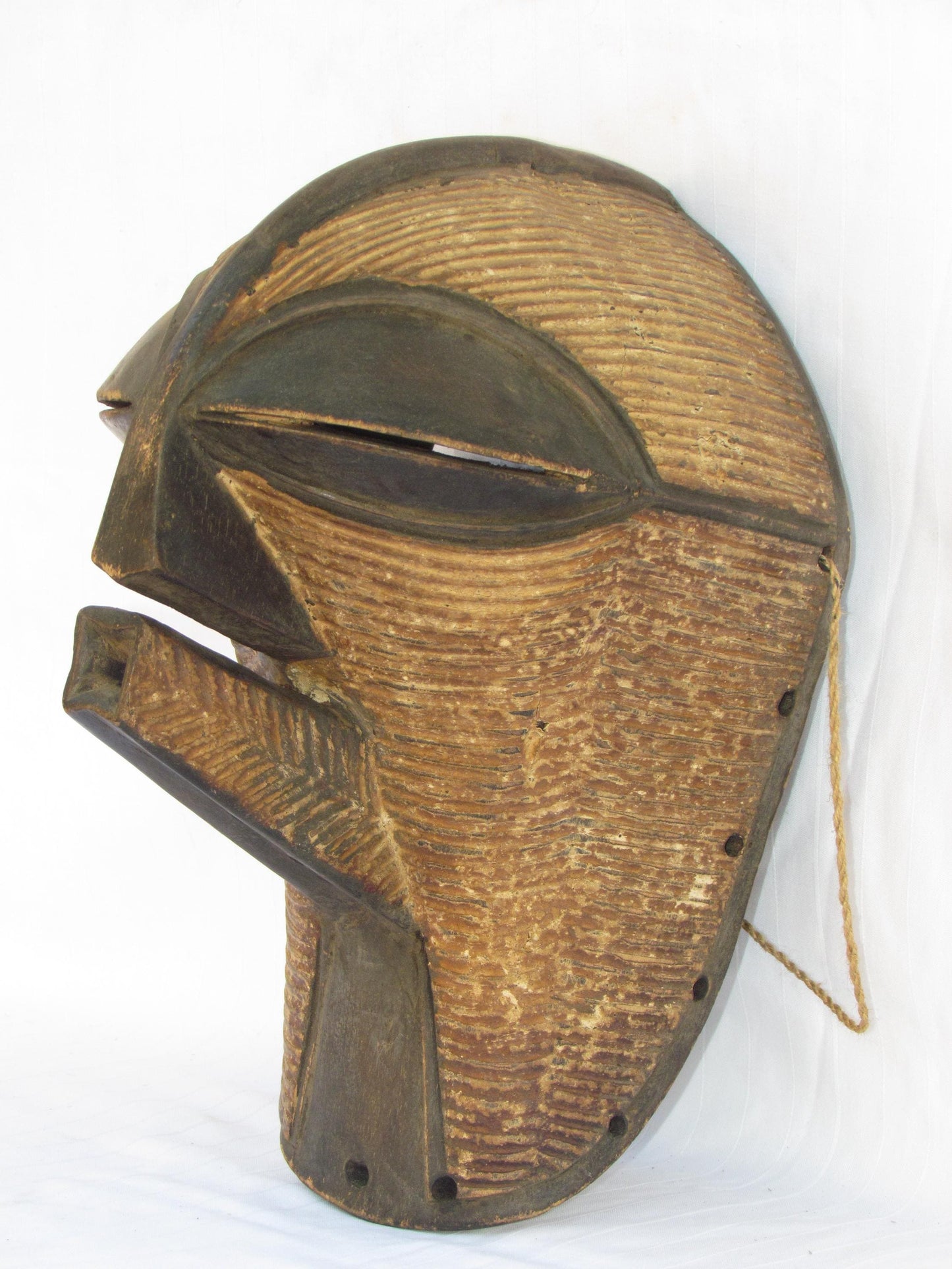 Songye Kifwebe Mask – 15" Congo Wood Wall Art – African Striated Spirit Mask