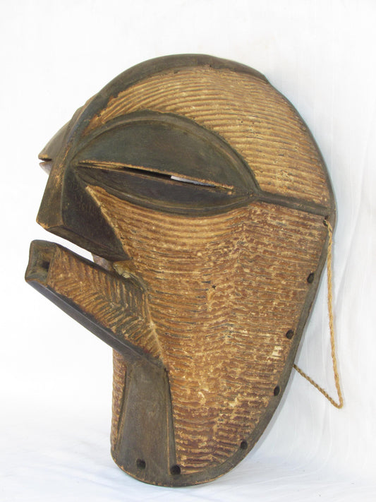 Songye Kifwebe Mask – 15" Congo Wood Wall Art – African Striated Spirit Mask