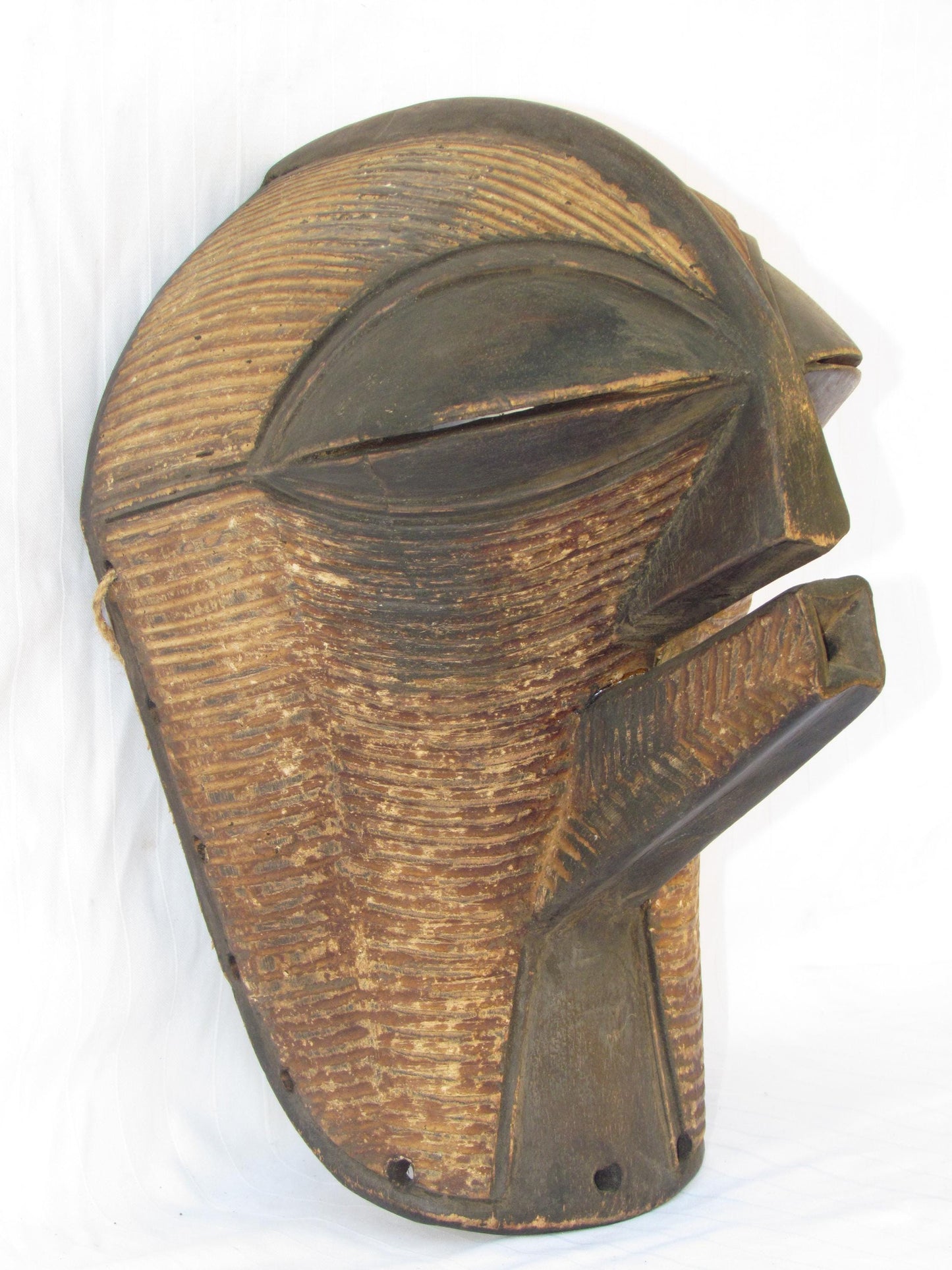 Songye Kifwebe Mask – 15" Congo Wood Wall Art – African Striated Spirit Mask