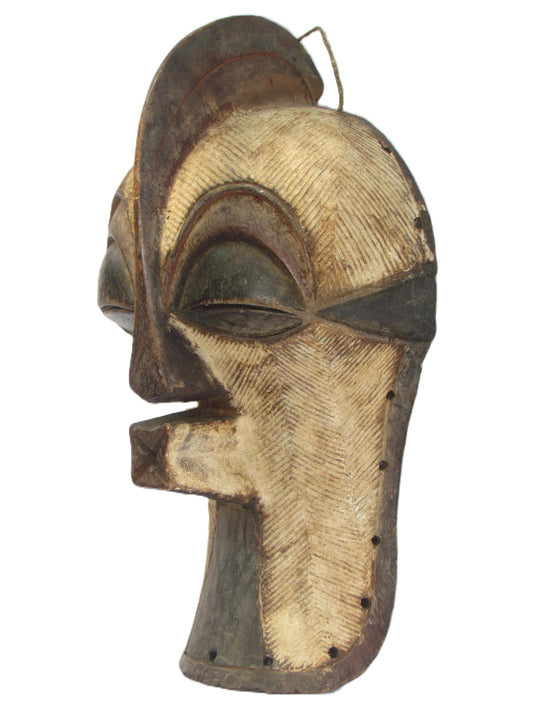 Vintage 1980s Songye Kifwebe Mask – 17" Congo Striated Wood – African Tribal Art