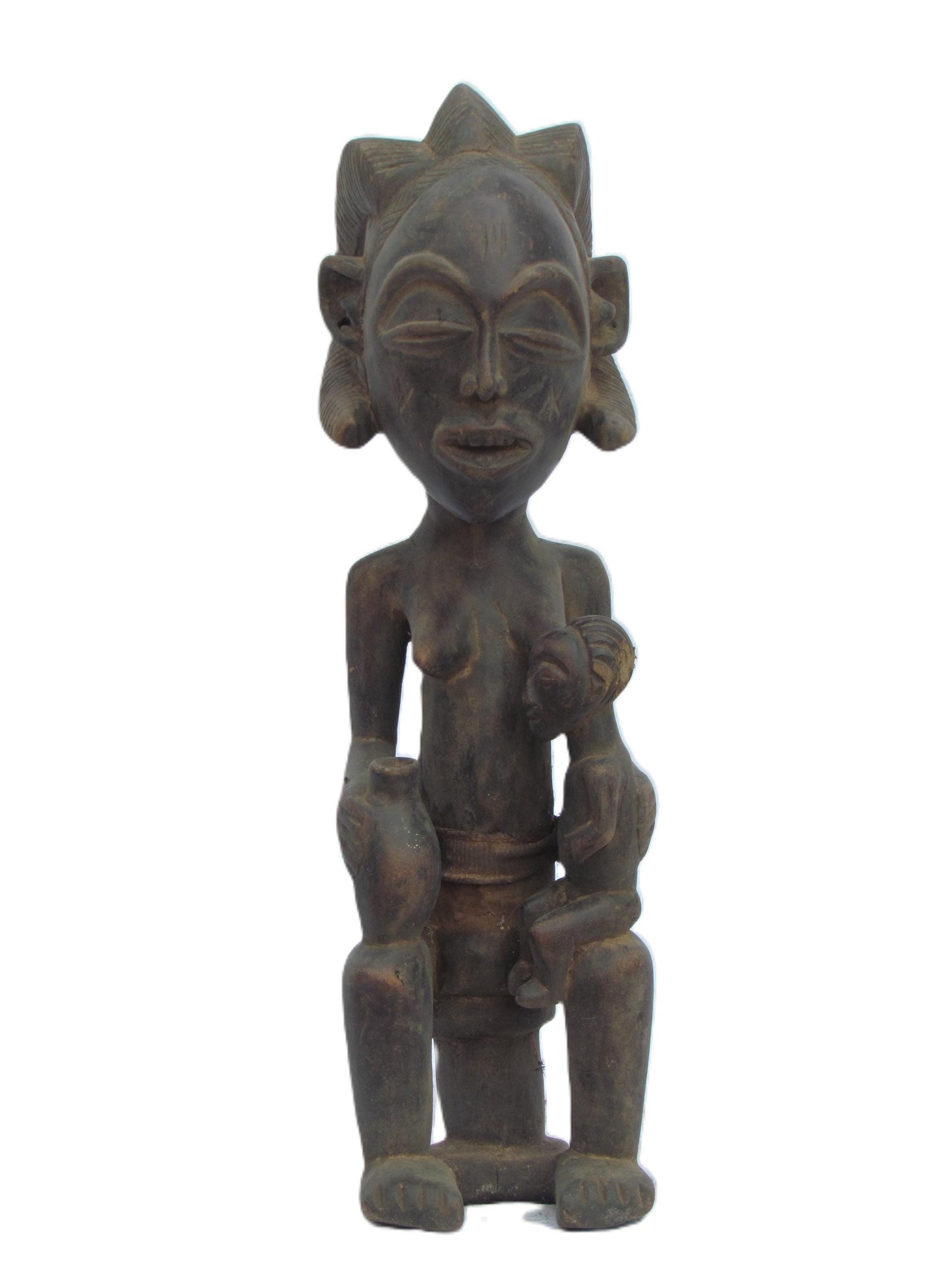 Luba/Hemba Maternity Figure – 19" Lukunga River Sculpture – African Mother Art