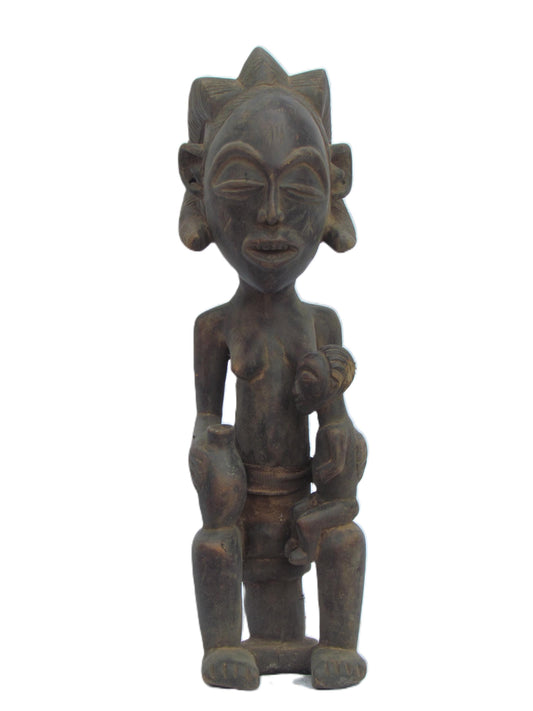 Luba/Hemba Maternity Figure – 19" Lukunga River Sculpture – African Mother Art