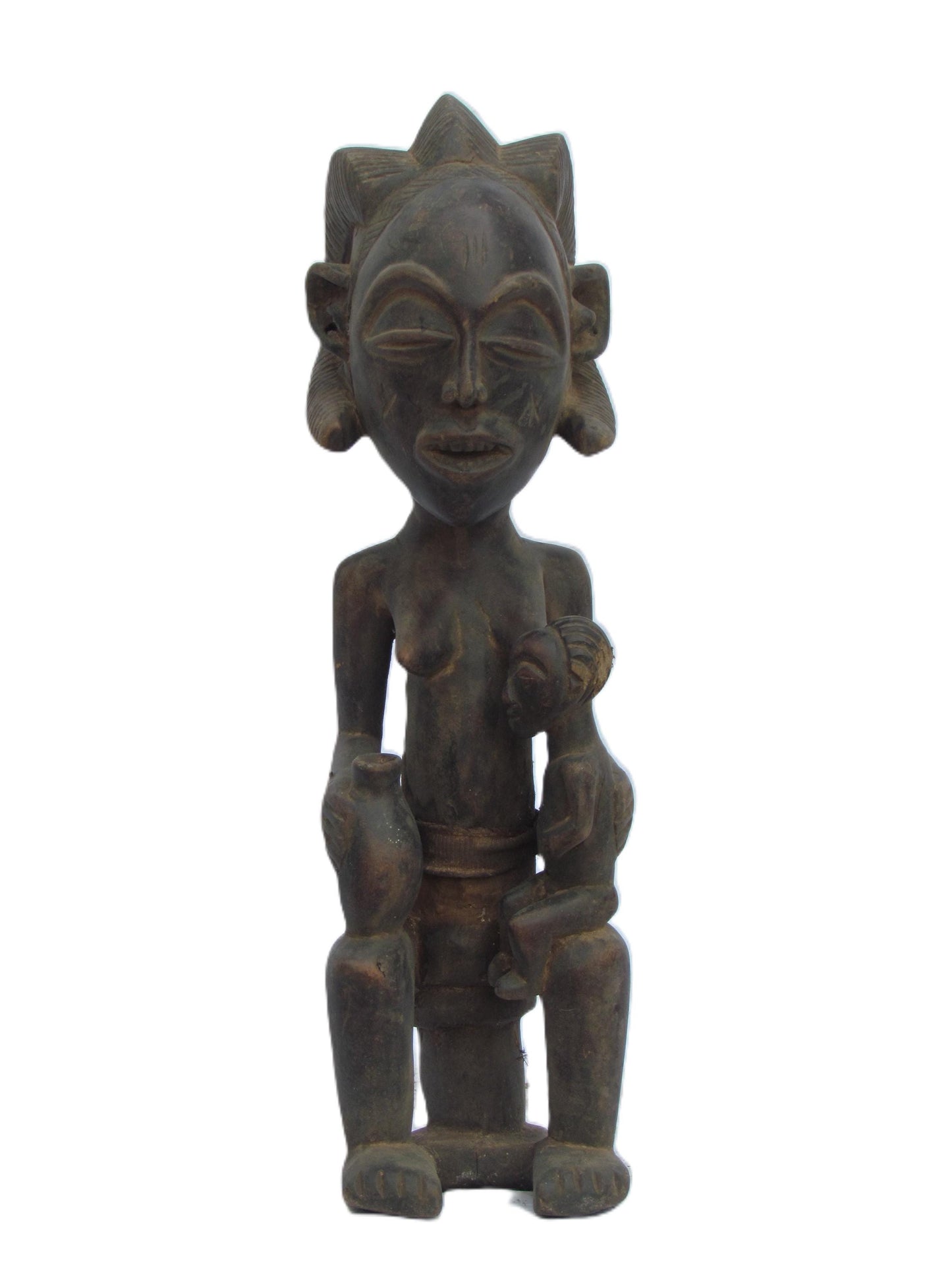 Luba/Hemba Maternity Figure – 19" Lukunga River Sculpture – African Mother Art